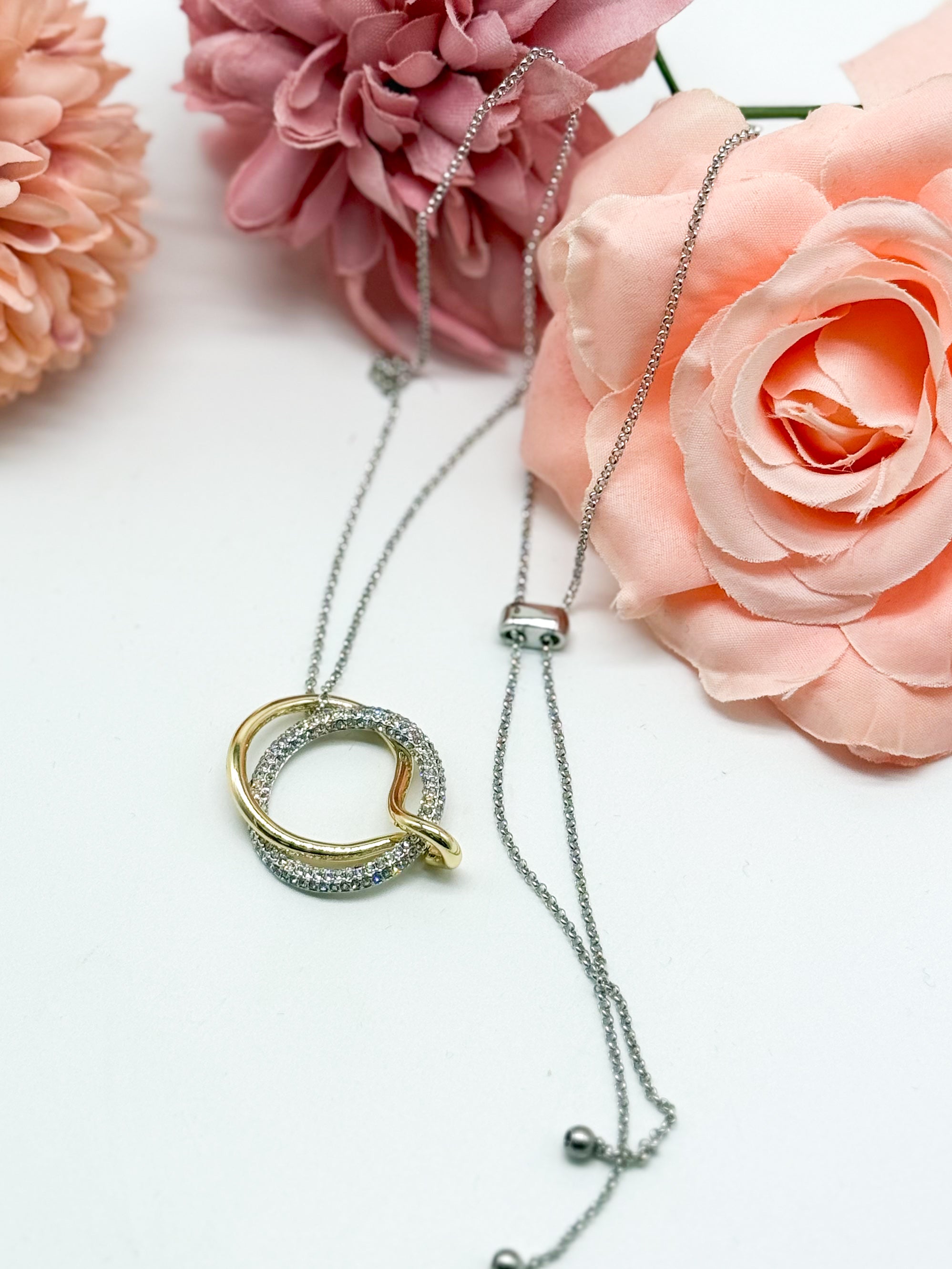 Two Tone Circle Slide Necklace-310 Jewelry-JOSEPH ANTHONY NY, INC.-Heathered Boho Boutique, Women's Fashion and Accessories in Palmetto, FL