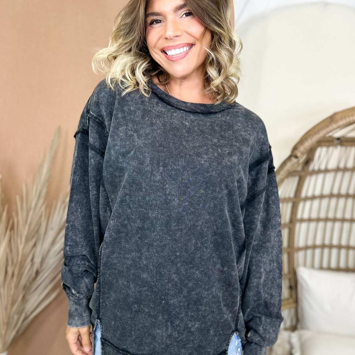 Cozy Shores Pullover-120 LONG SLEEVE TOPS-ZENANA-Heathered Boho Boutique, Women's Fashion and Accessories in Palmetto, FL