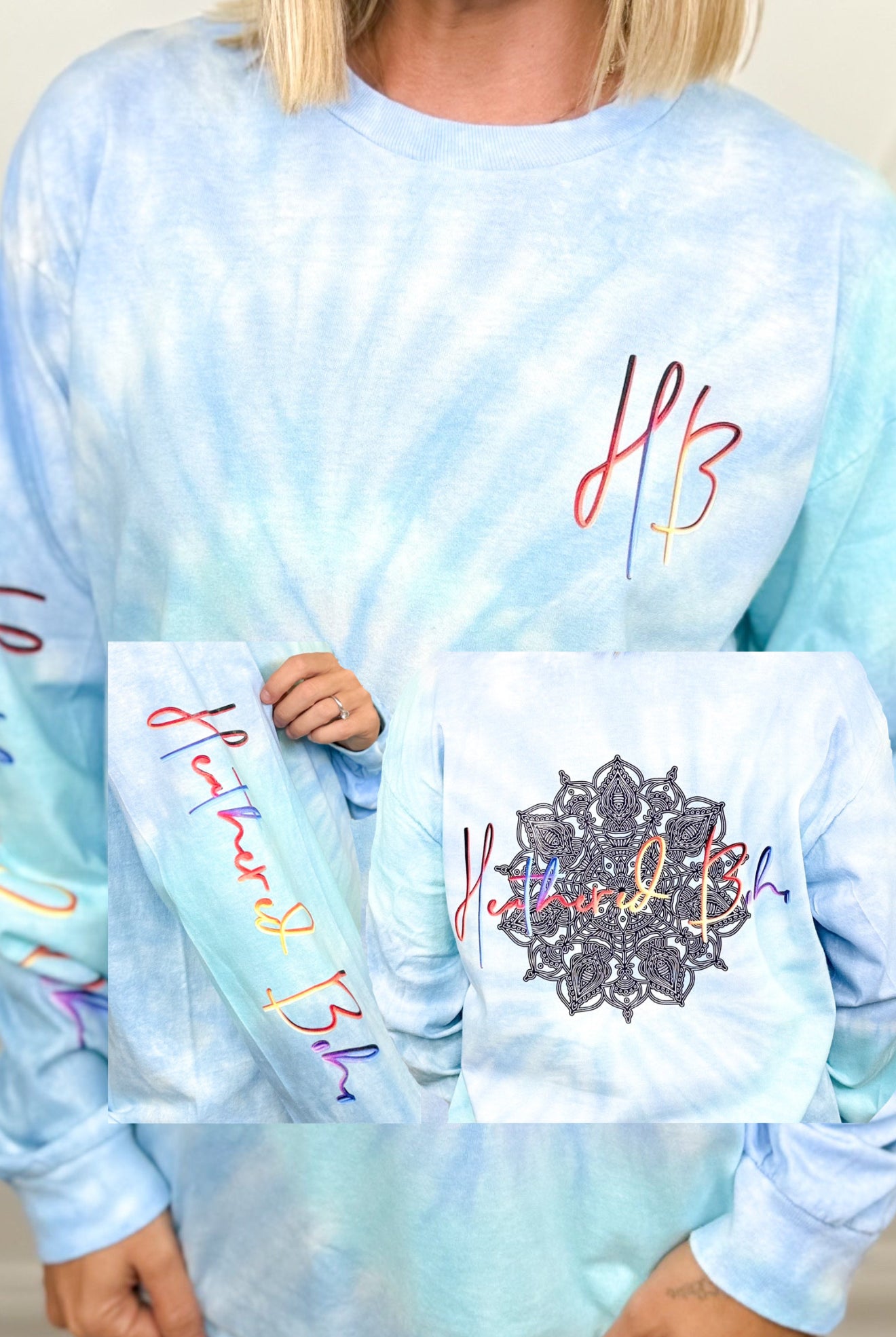 Custom Heathered Boho Ombre Rainbow Graphic Long Sleeve-Lagoon-130 Graphic Tees-Heathered Boho-Heathered Boho Boutique, Women's Fashion and Accessories in Palmetto, FL