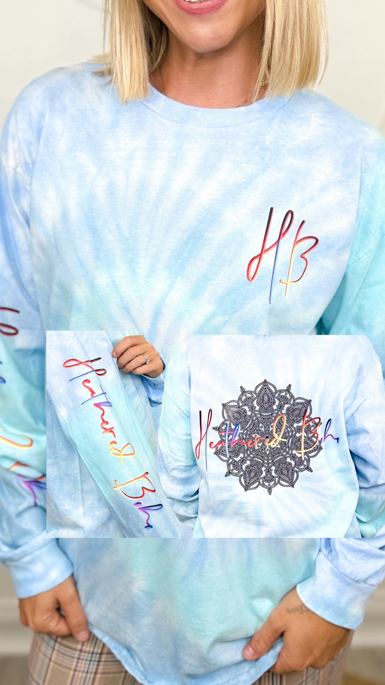 Custom Heathered Boho Ombre Rainbow Graphic Long Sleeve-Lagoon-130 Graphic Tees-Heathered Boho-Heathered Boho Boutique, Women's Fashion and Accessories in Palmetto, FL