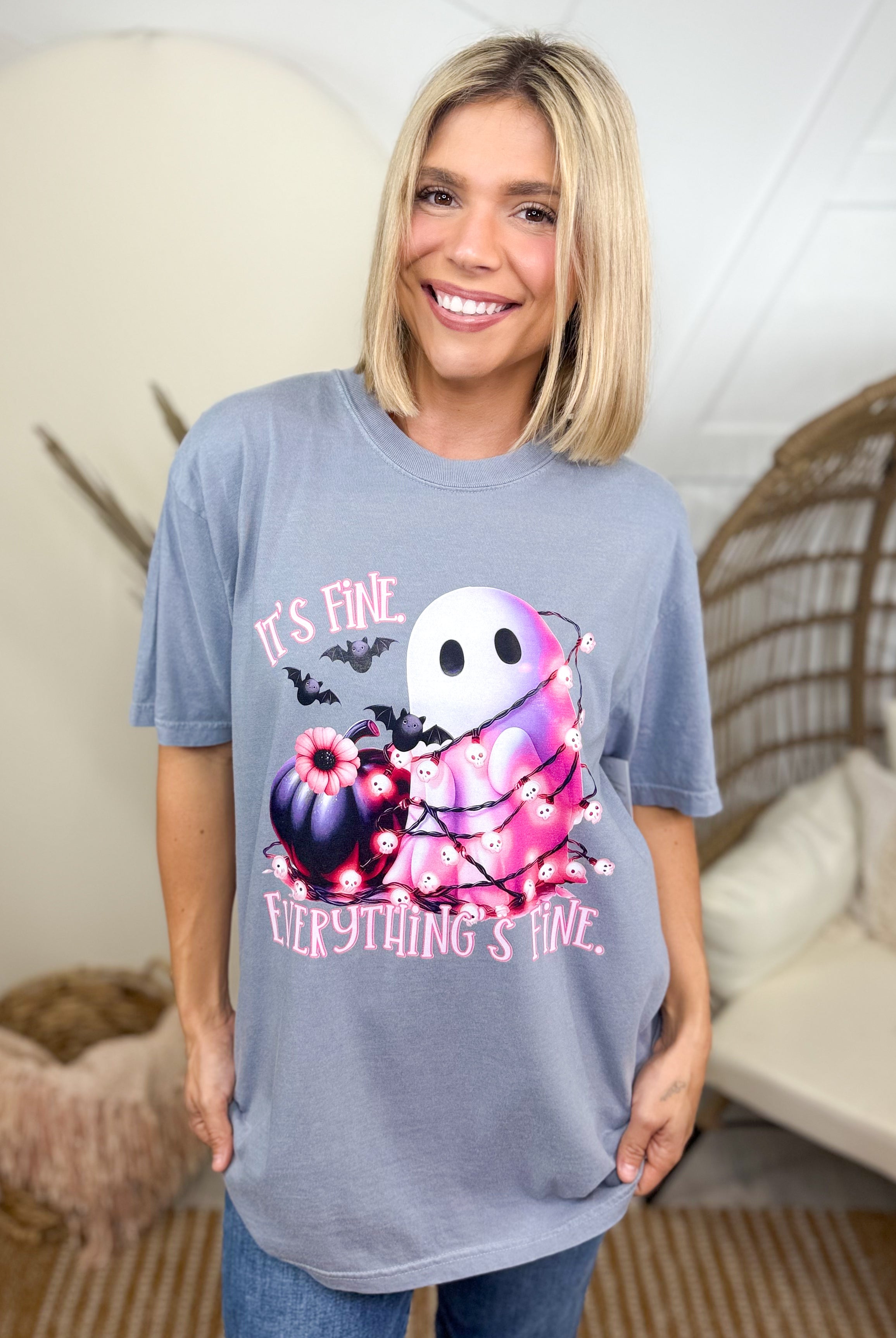 Everything is Fine Graphic Tee-130 Graphic Tees-Heathered Boho-Heathered Boho Boutique, Women's Fashion and Accessories in Palmetto, FL