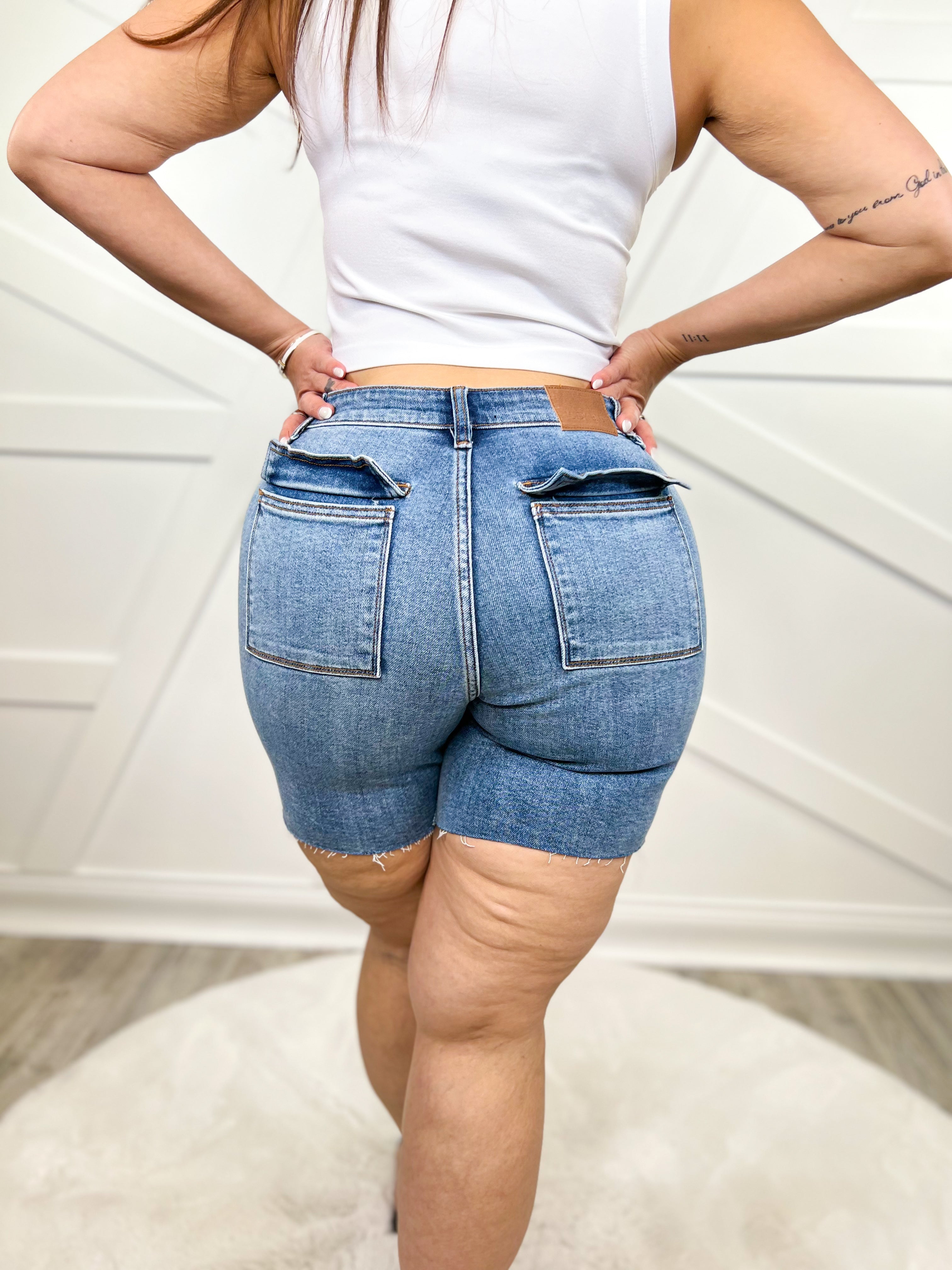 Center of Attention Bermuda Shorts by Judy Blue-160 shorts-Judy Blue-Heathered Boho Boutique, Women's Fashion and Accessories in Palmetto, FL