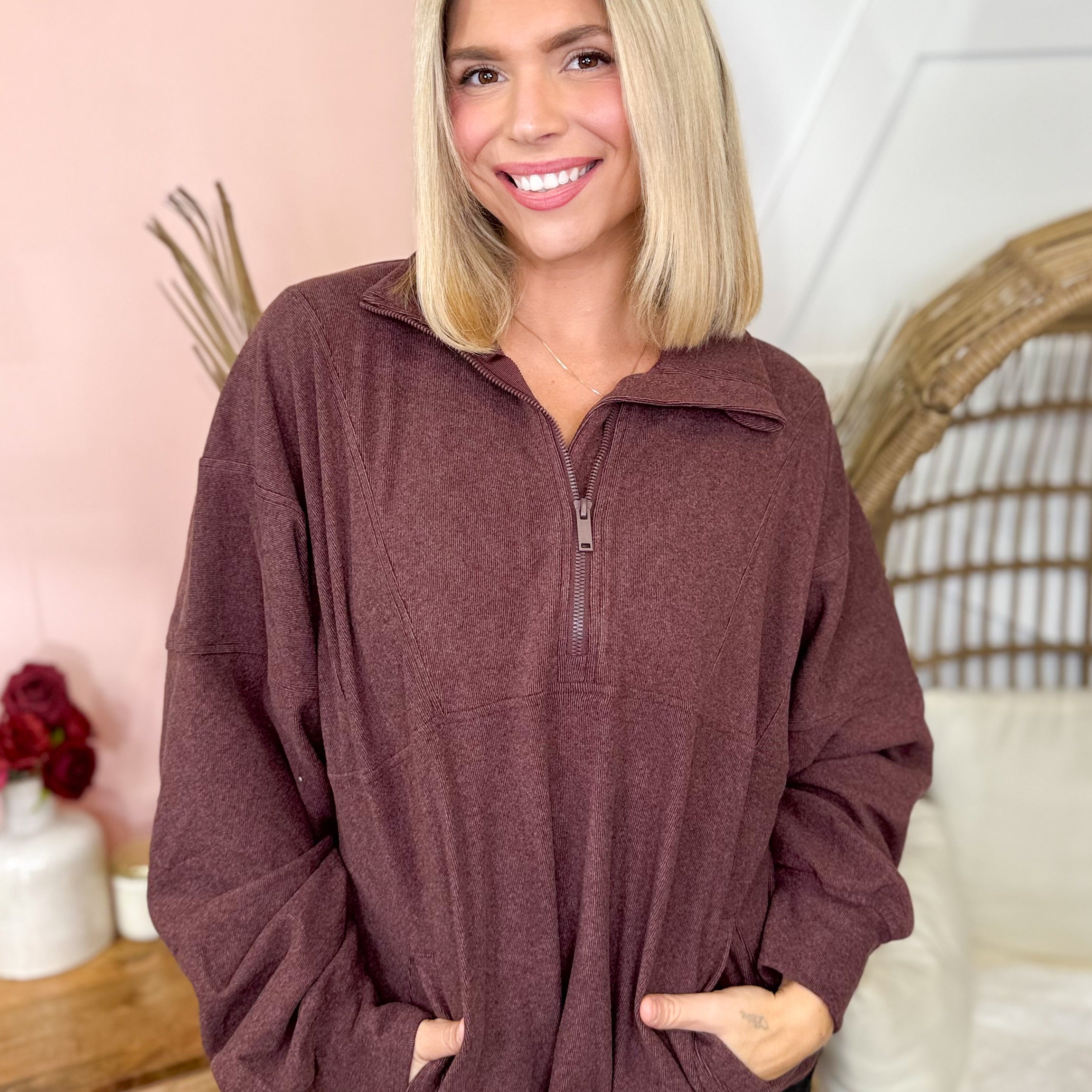 Right On Track Half Zip Sweatshirt-125 Sweater-RAE MODE-Heathered Boho Boutique, Women's Fashion and Accessories in Palmetto, FL