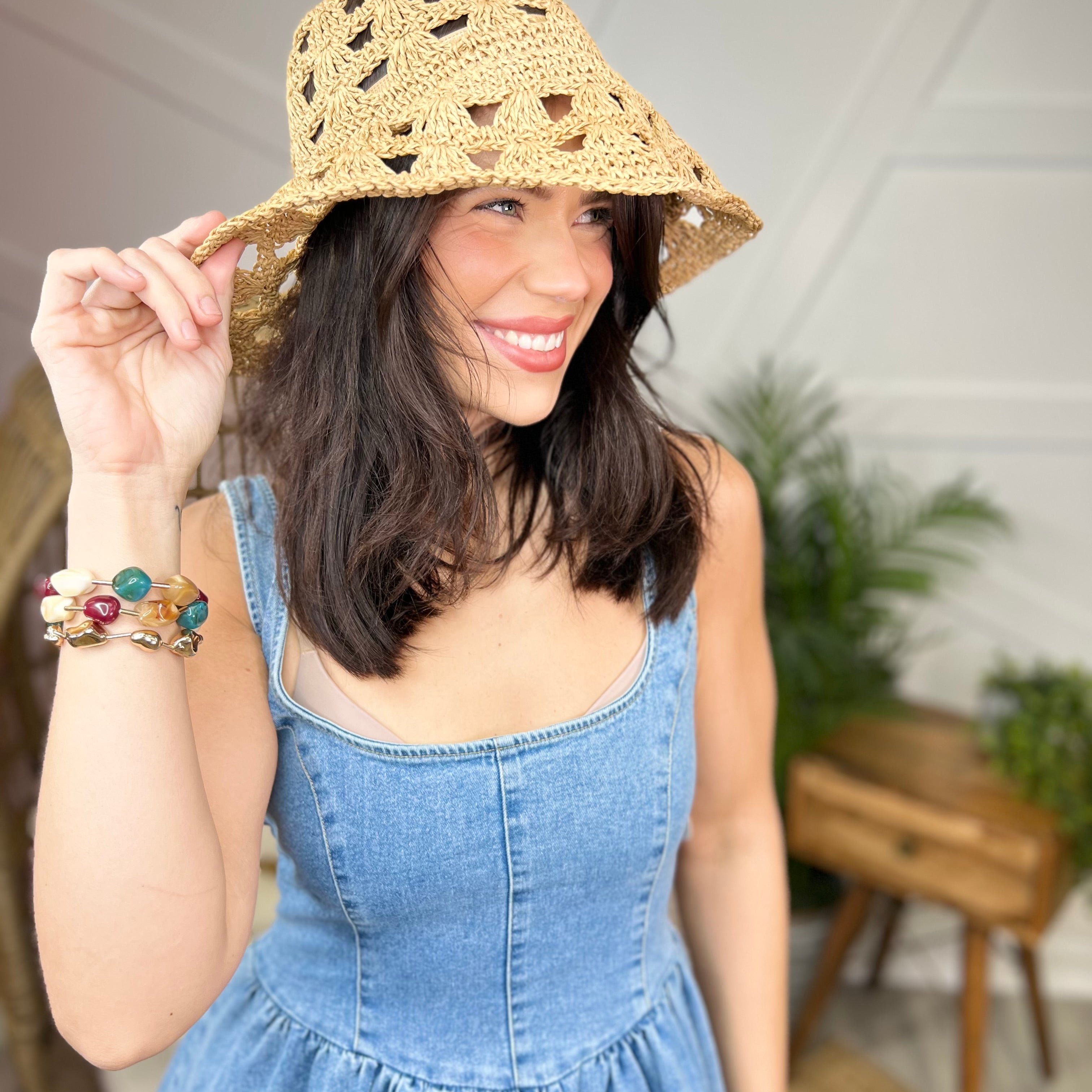 Vented Straw Braided Bucket Hat-330 Headwear-Fame Accessories-Heathered Boho Boutique, Women's Fashion and Accessories in Palmetto, FL