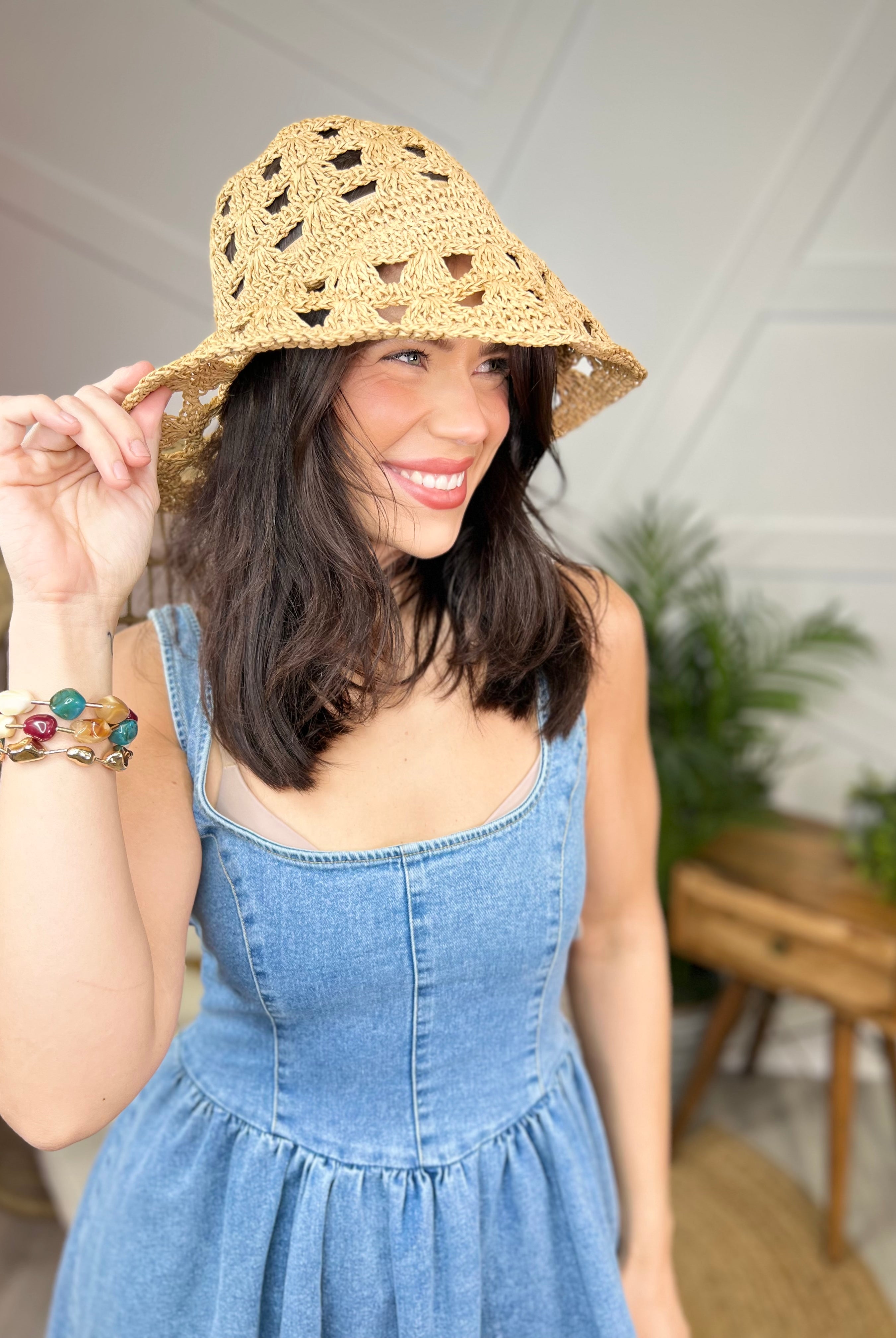 Vented Straw Braided Bucket Hat-330 Headwear-Fame Accessories-Heathered Boho Boutique, Women's Fashion and Accessories in Palmetto, FL