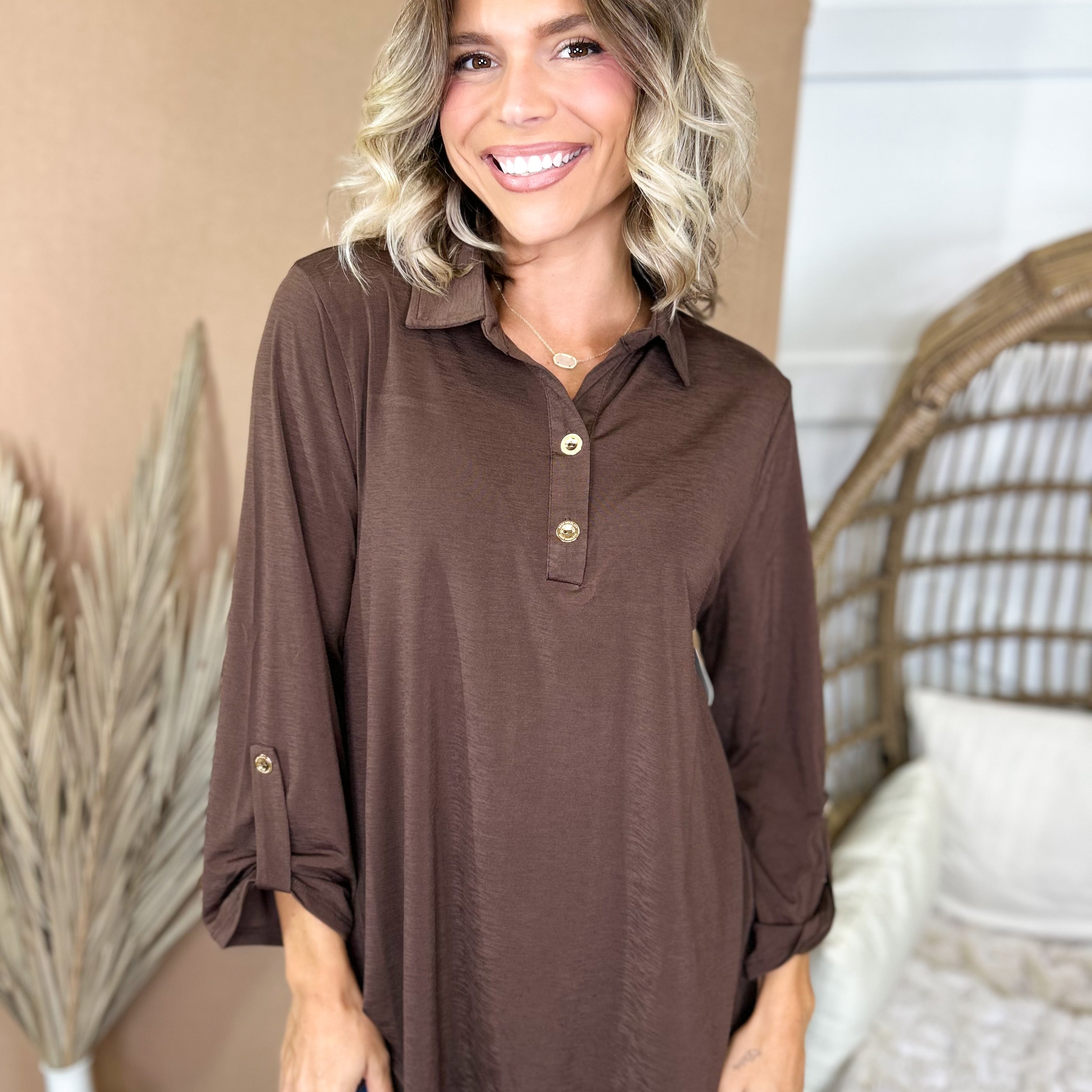 The Easy Does It Collared Top-120 LONG SLEEVE TOPS-DEAR SCARLETT-Heathered Boho Boutique, Women's Fashion and Accessories in Palmetto, FL