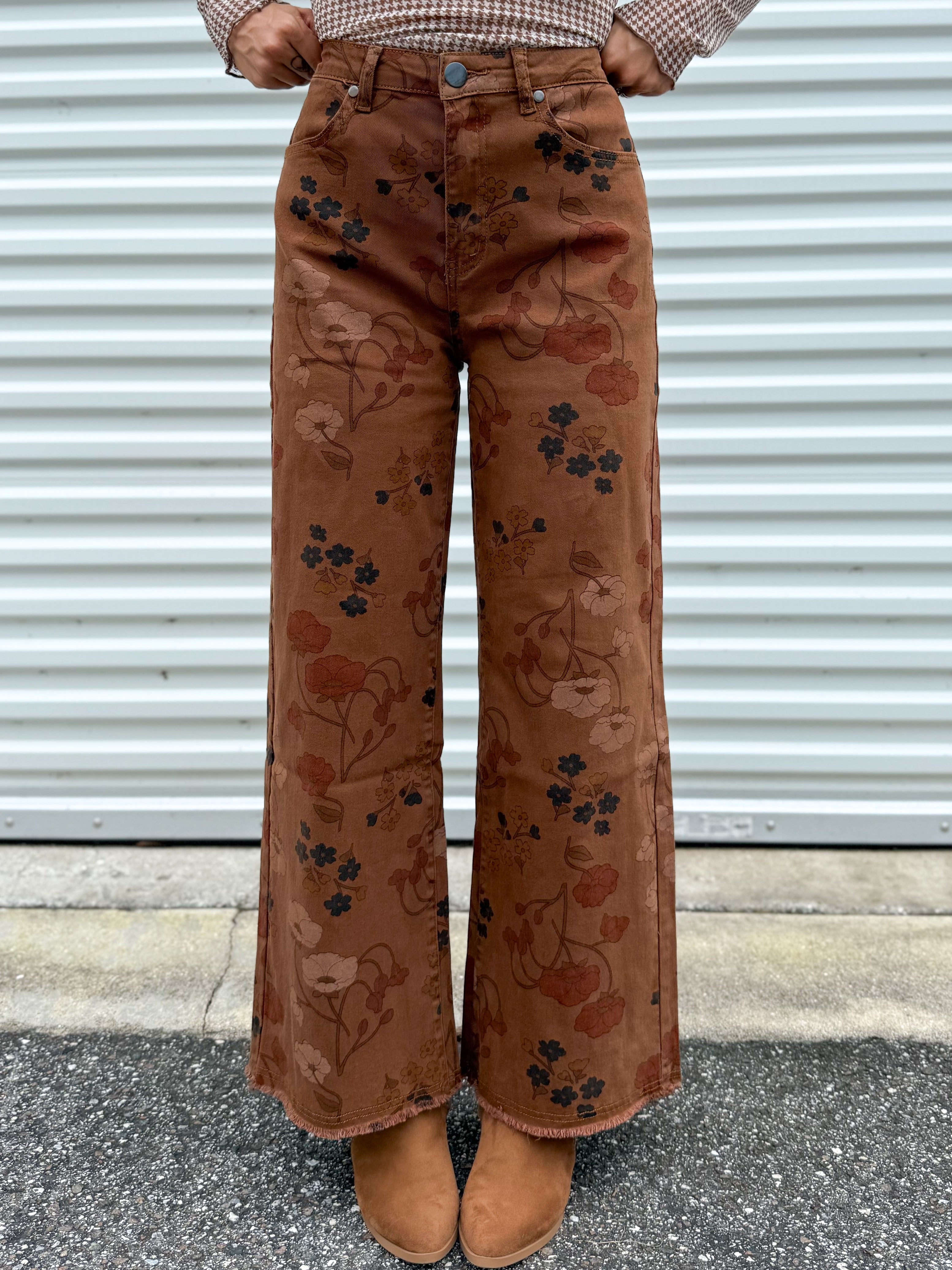 Restock: Floral Friend Pants (Reg & Curvy)-150 PANTS-EASEL-Heathered Boho Boutique, Women's Fashion and Accessories in Palmetto, FL