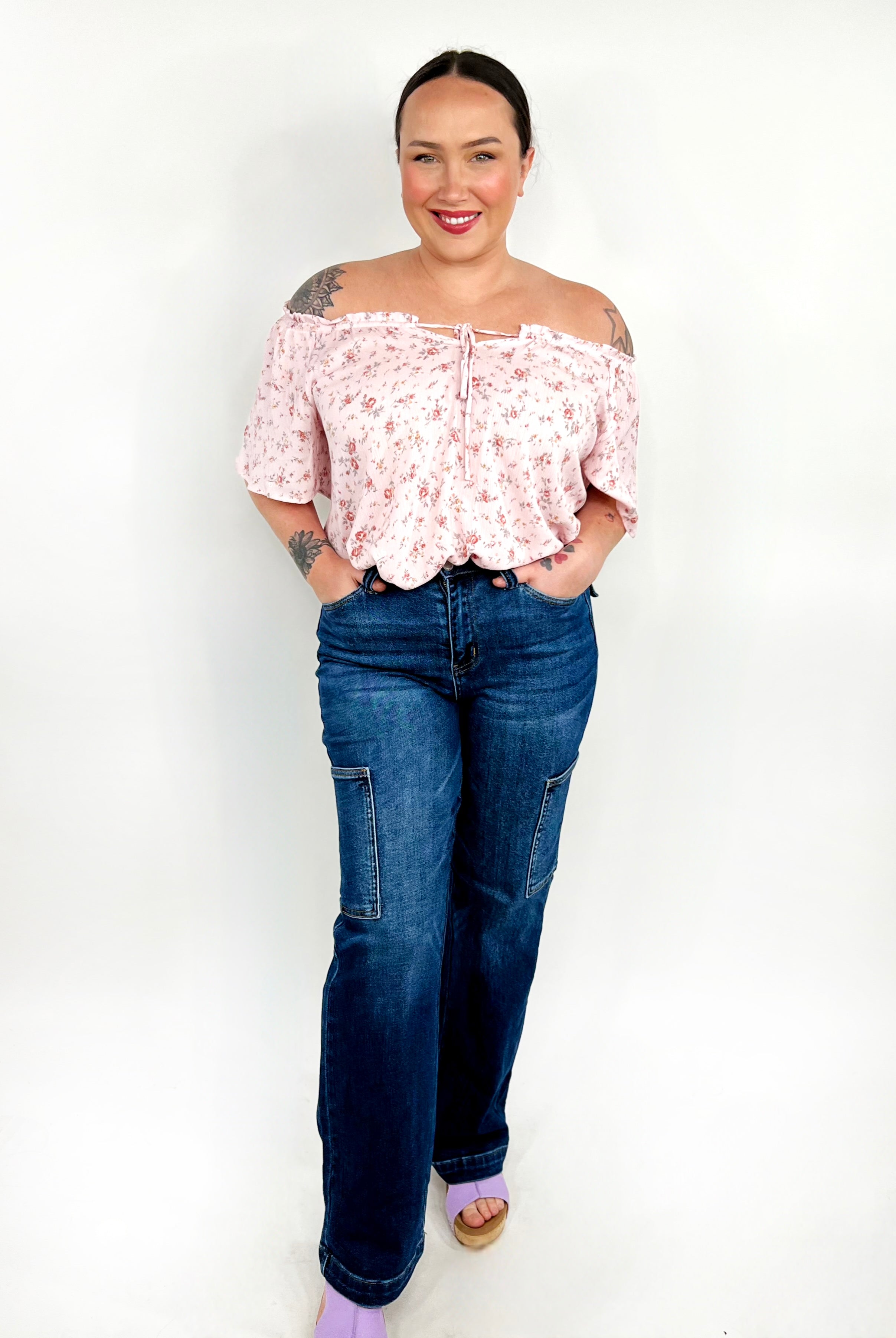 Call Me Beep Me Cargo Jeans by Judy Blue-190 Jeans-Judy Blue-Heathered Boho Boutique, Women's Fashion and Accessories in Palmetto, FL