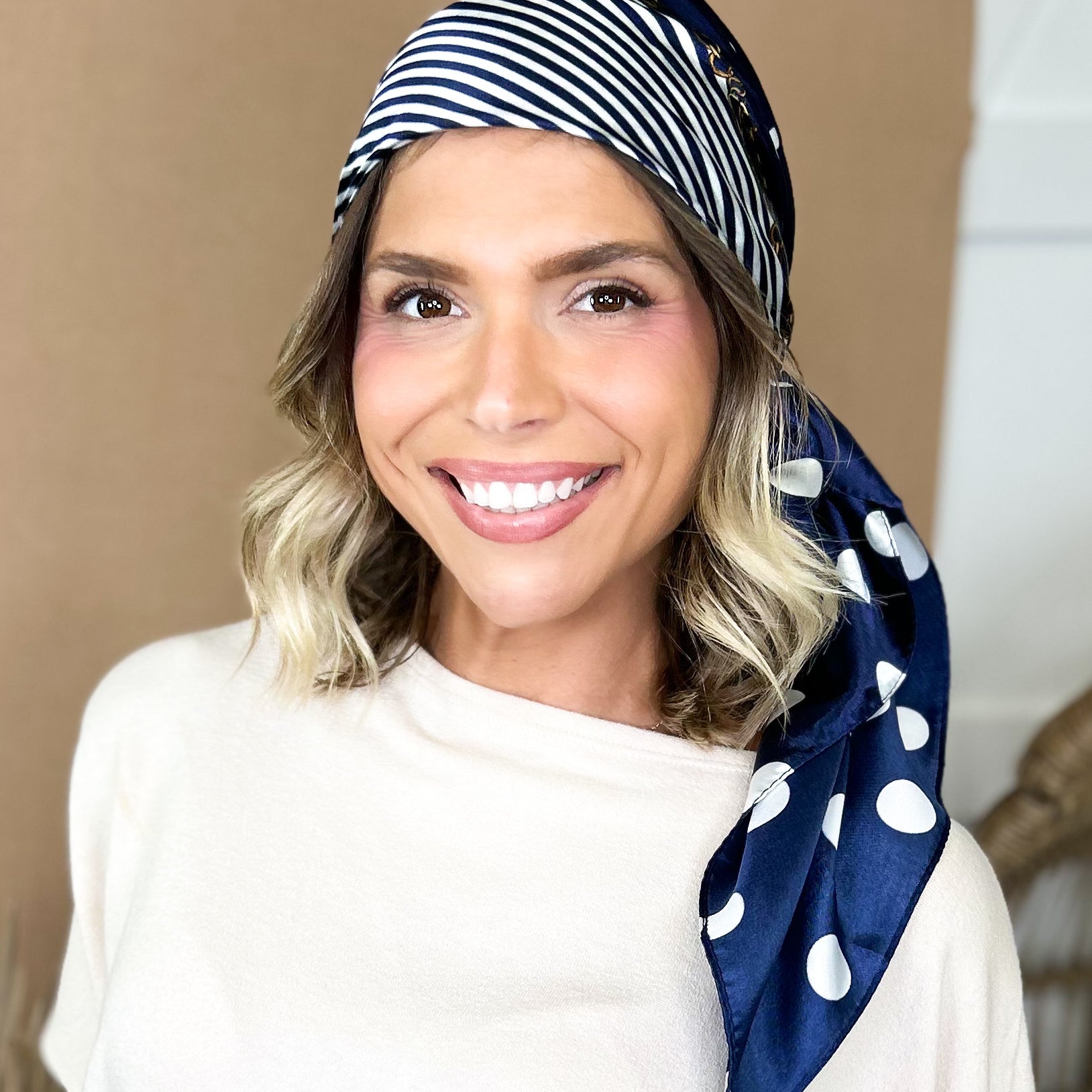 Dots & Chain Pattern Luxe Satin Head Scarf-340 Other Accessories-Heathered Boho-Heathered Boho Boutique, Women's Fashion and Accessories in Palmetto, FL