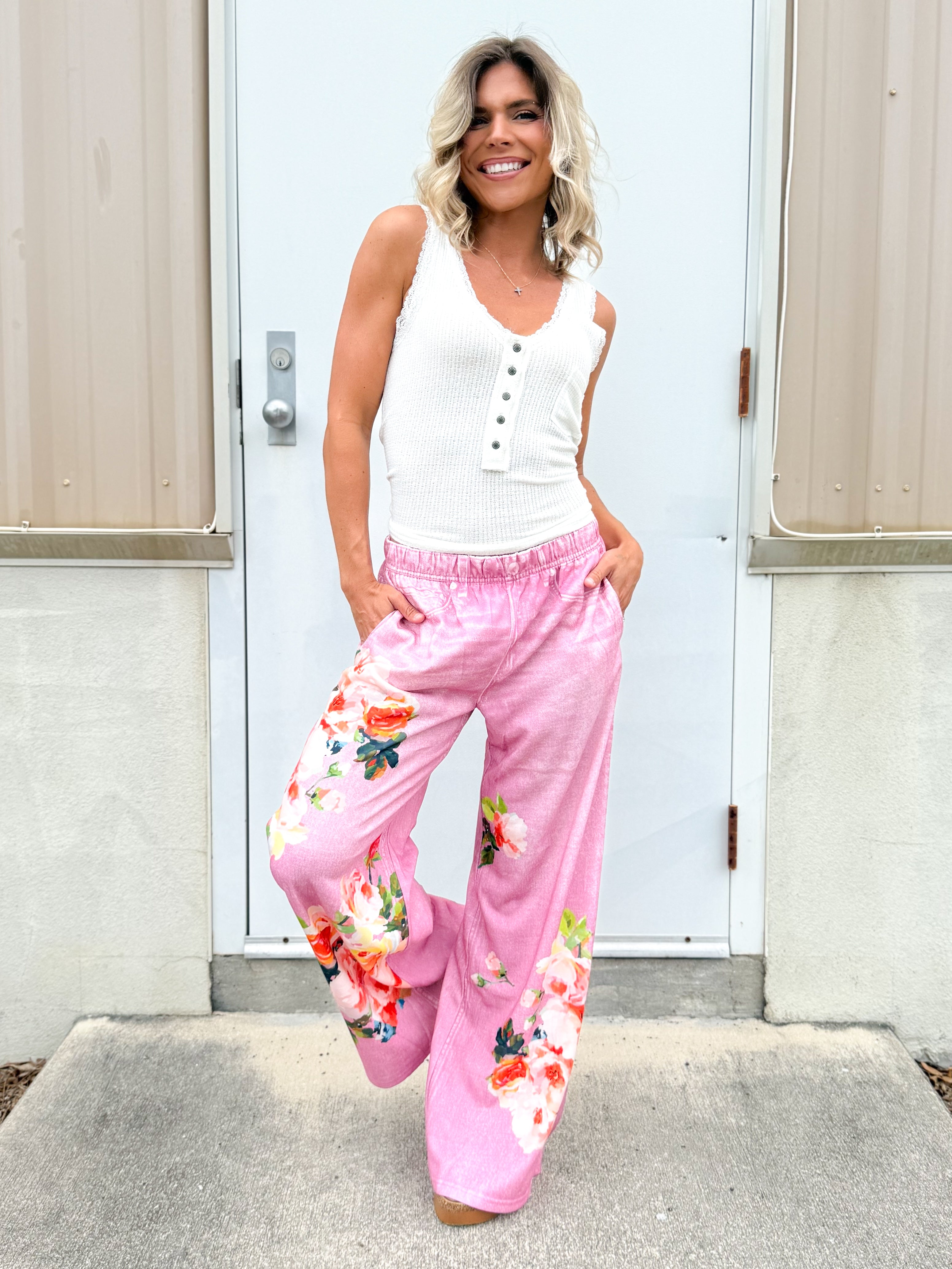 Wildflower Wash Wide Leg Pants-150 PANTS-ODDI-Heathered Boho Boutique, Women's Fashion and Accessories in Palmetto, FL