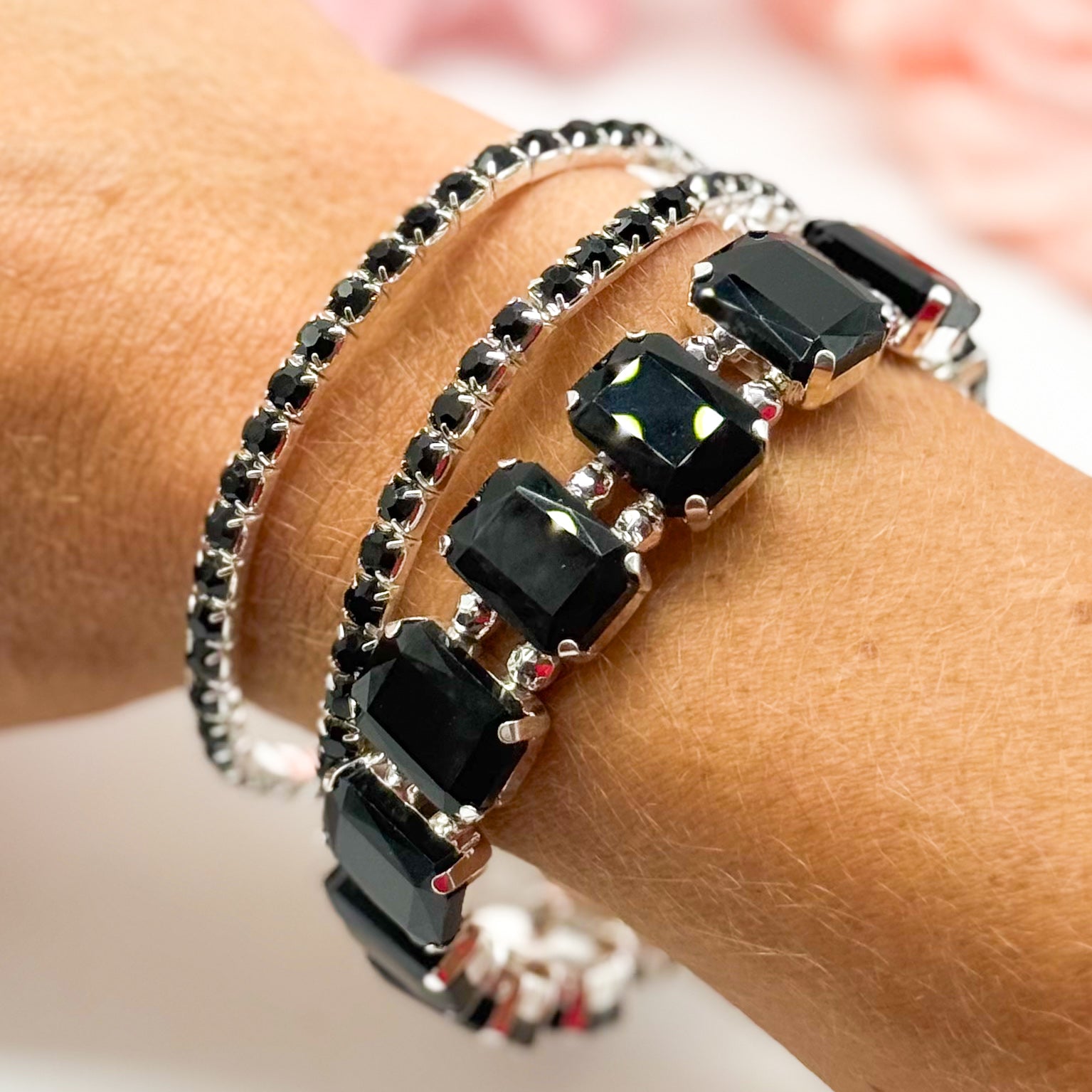 Colored Rhinestone Three Piece Bracelet Set-310 Jewelry-RM Manufacturing-Heathered Boho Boutique, Women's Fashion and Accessories in Palmetto, FL