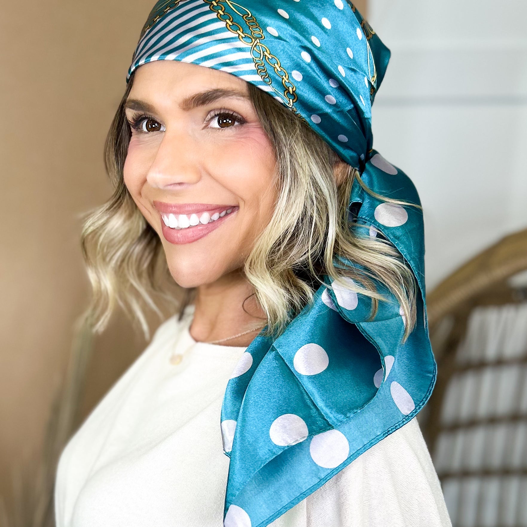 Dots & Chain Pattern Luxe Satin Head Scarf-340 Other Accessories-Heathered Boho-Heathered Boho Boutique, Women's Fashion and Accessories in Palmetto, FL