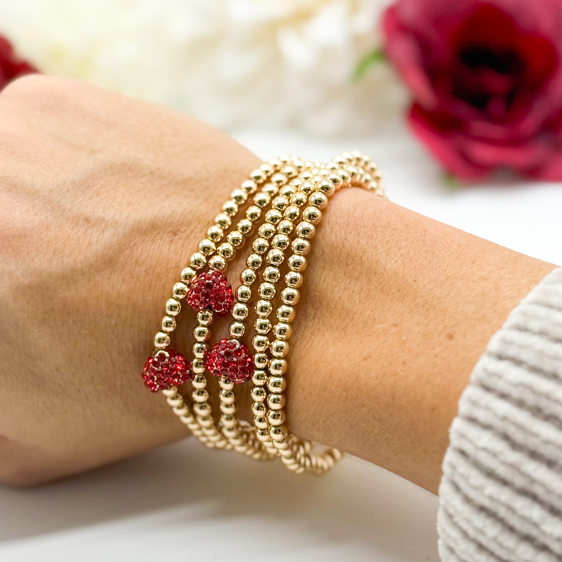 Peaking Heart Beaded Stretch Bracelet Stack-310 Jewelry-Rough Sketch-Heathered Boho Boutique, Women's Fashion and Accessories in Palmetto, FL