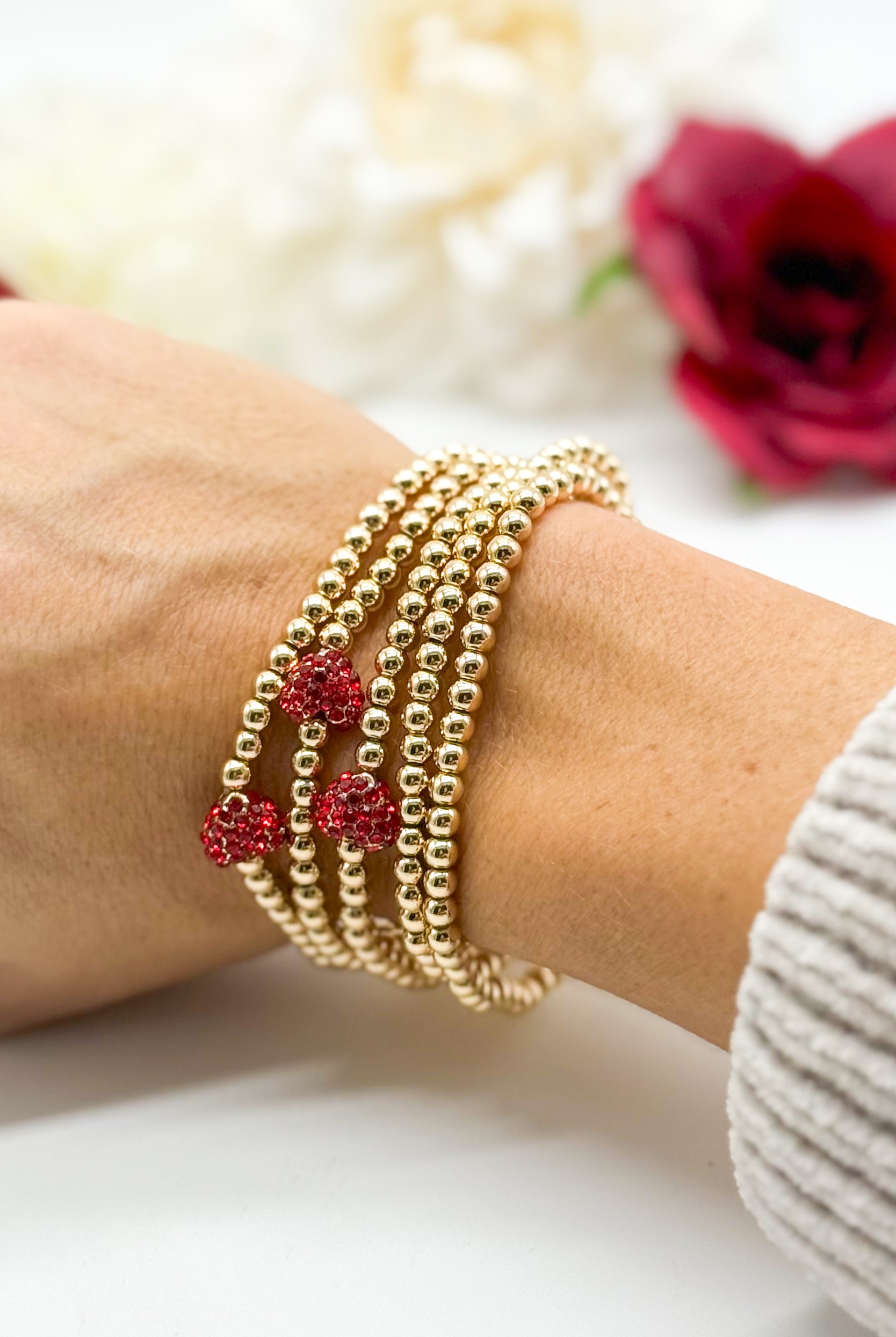 Peaking Heart Beaded Stretch Bracelet Stack-310 Jewelry-Rough Sketch-Heathered Boho Boutique, Women's Fashion and Accessories in Palmetto, FL