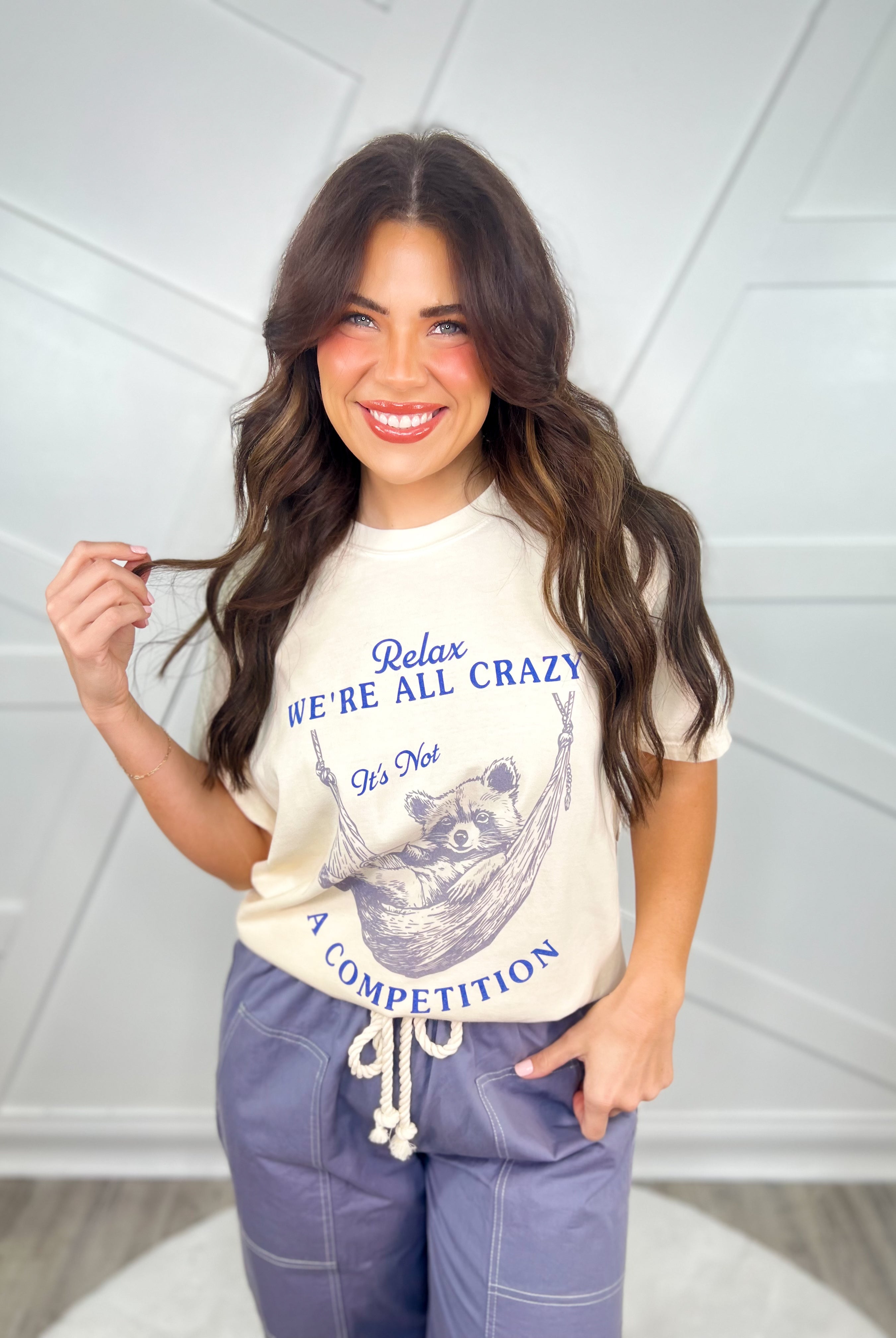 Relax, We're All Crazy Graphic Tee-130 Graphic Tees-Heathered Boho-Heathered Boho Boutique, Women's Fashion and Accessories in Palmetto, FL