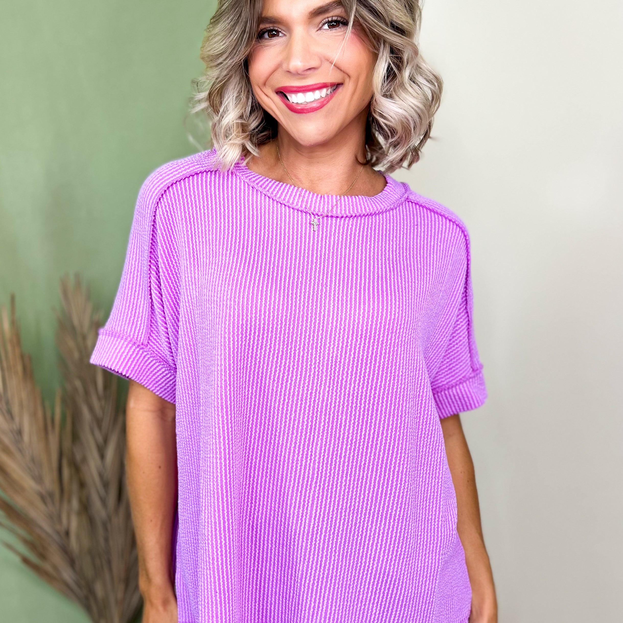 Simply Unfinished Ribbed Top-110 SHORT SLEEVE TOP-ZENANA-Heathered Boho Boutique, Women's Fashion and Accessories in Palmetto, FL