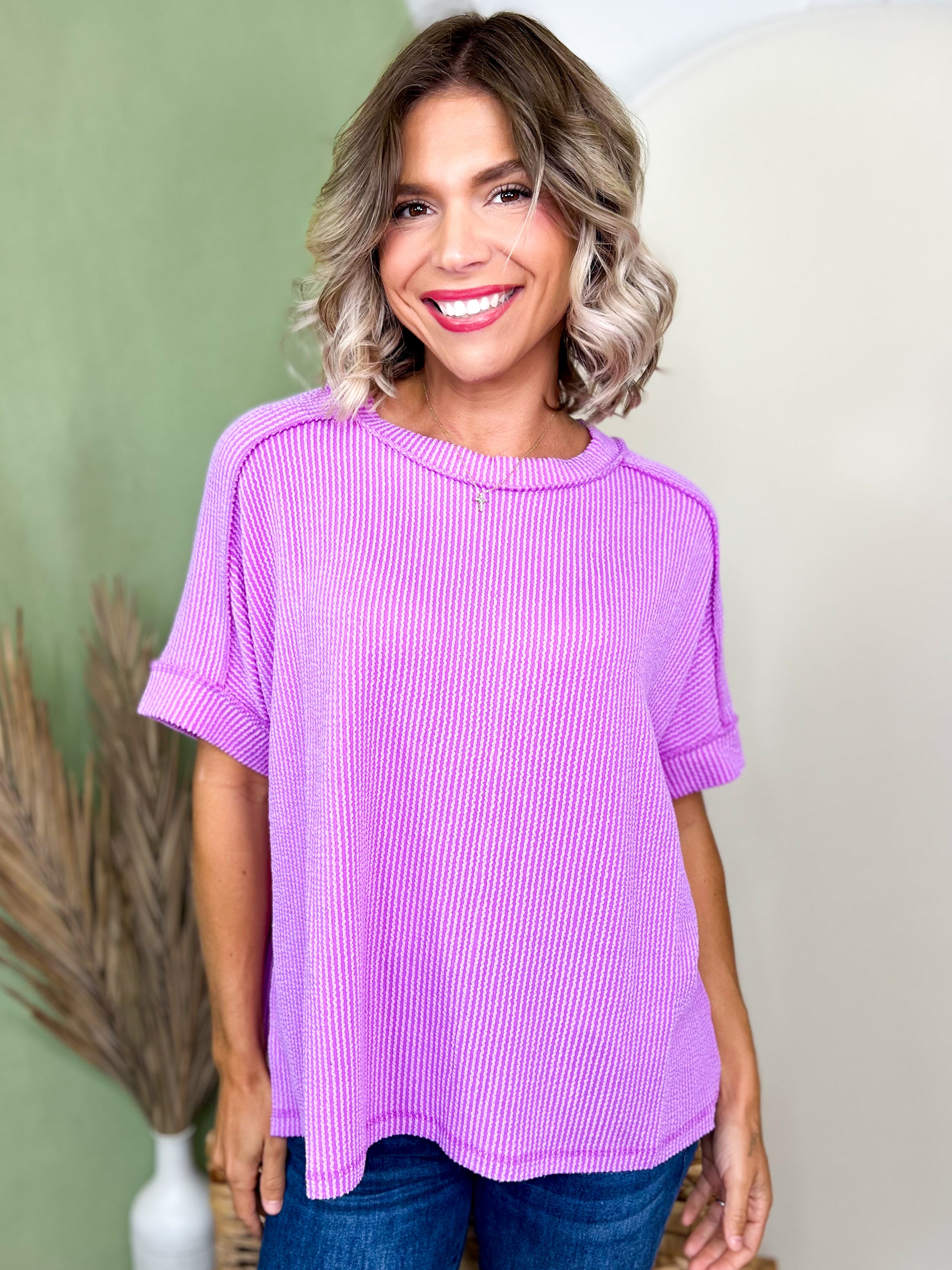 Simply Unfinished Ribbed Top-110 SHORT SLEEVE TOP-ZENANA-Heathered Boho Boutique, Women's Fashion and Accessories in Palmetto, FL