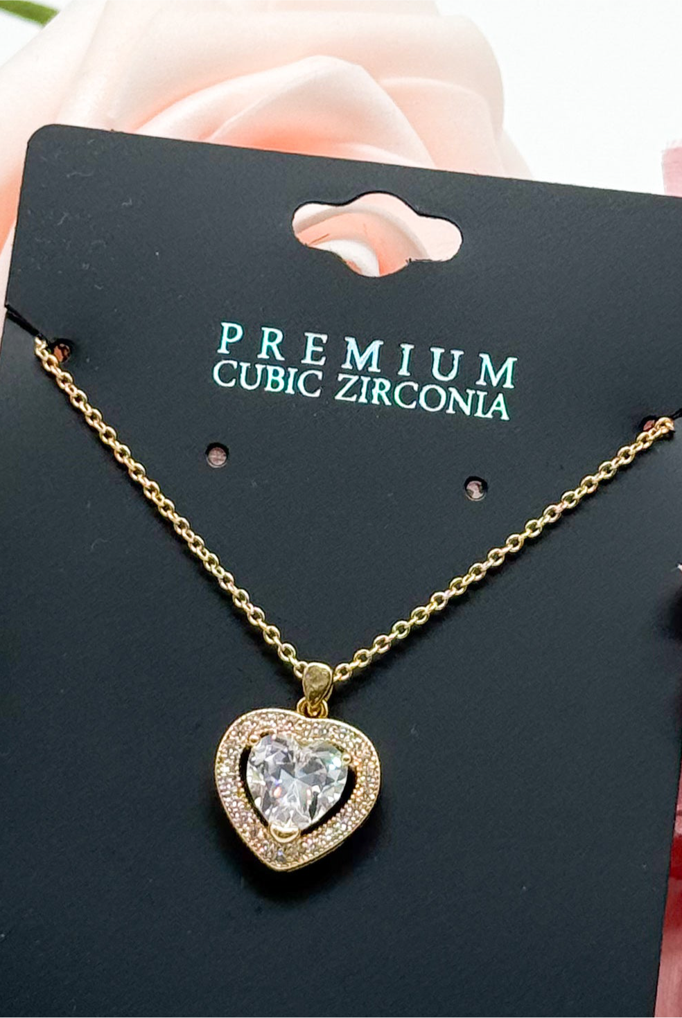 CZ Heart Halo Pendant Necklace-310 Jewelry-RM Manufacturing-Heathered Boho Boutique, Women's Fashion and Accessories in Palmetto, FL