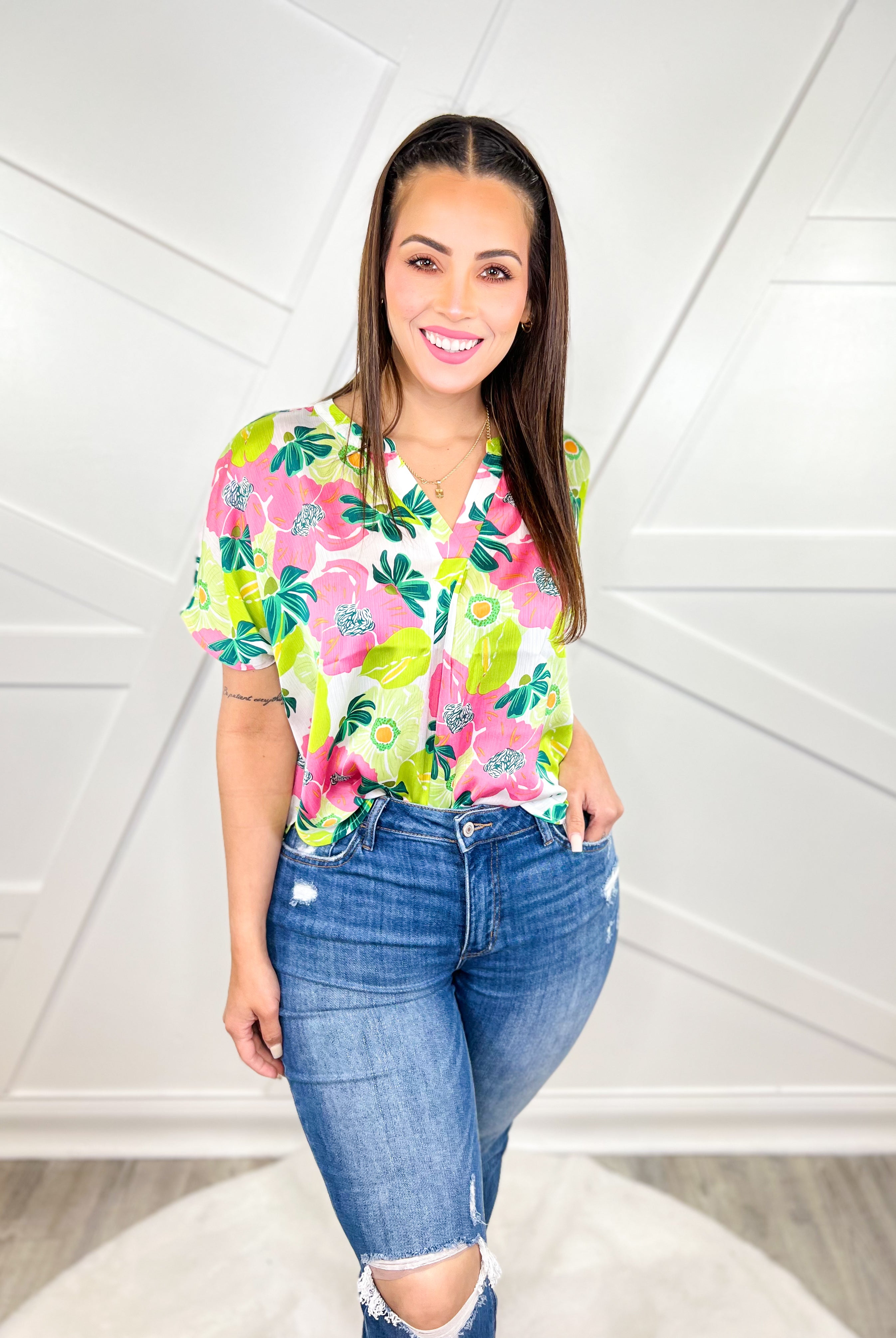 Tropical Spotlight Top-110 SHORT SLEEVE TOP-JODIFL-Heathered Boho Boutique, Women's Fashion and Accessories in Palmetto, FL