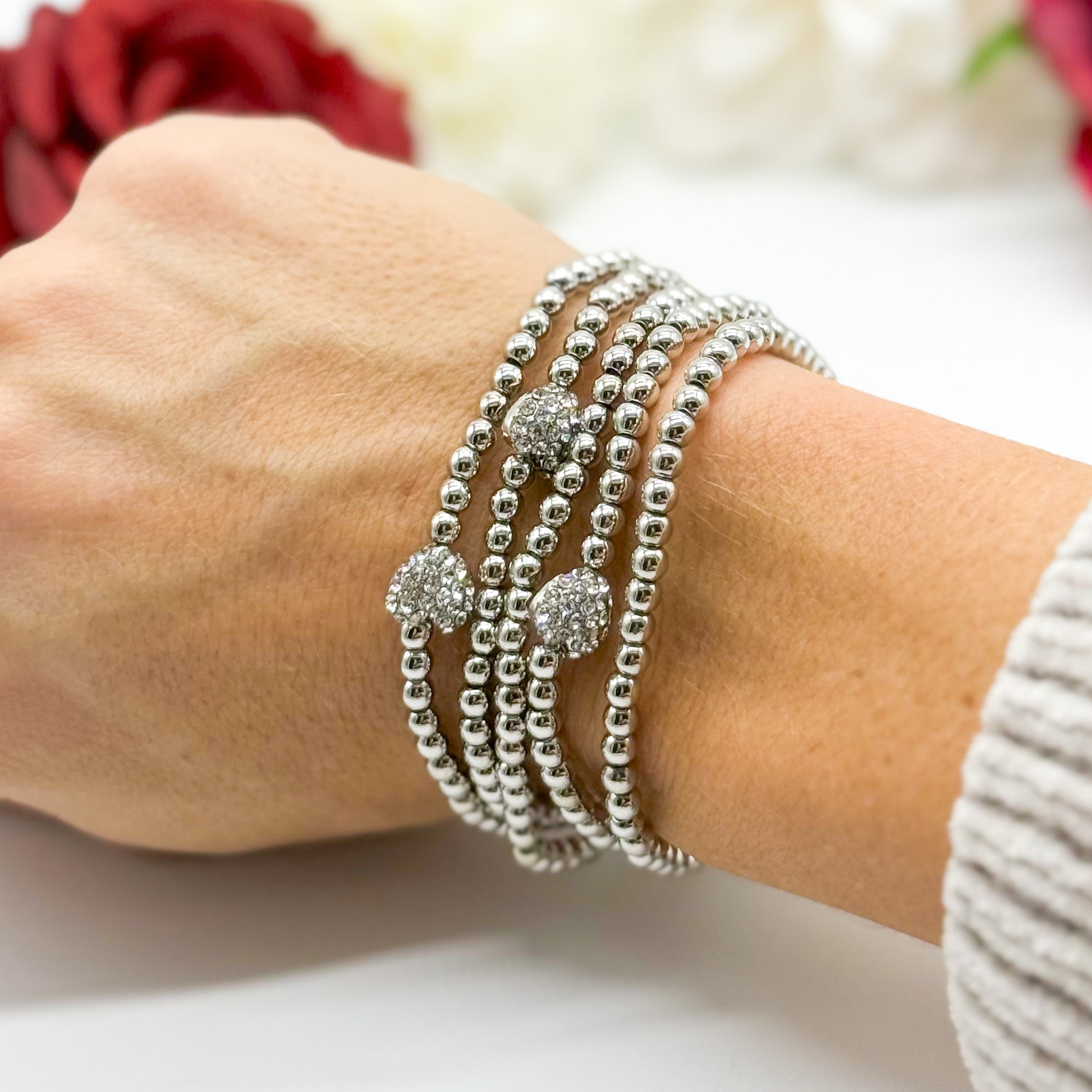 Peaking Heart Beaded Stretch Bracelet Stack-310 Jewelry-Rough Sketch-Heathered Boho Boutique, Women's Fashion and Accessories in Palmetto, FL