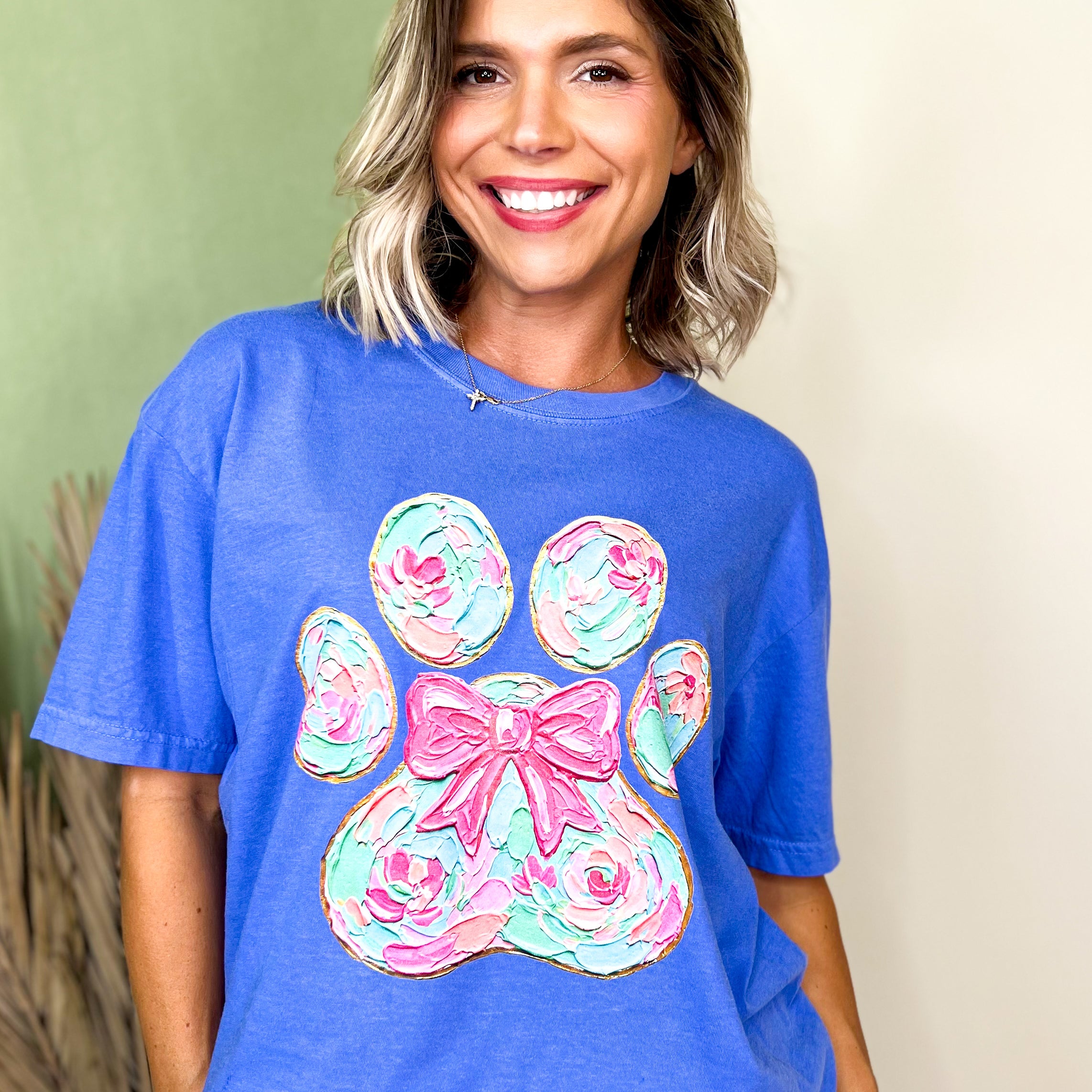 Preppy Paw Print Graphic Tee-130 Graphic Tees-Heathered Boho-Heathered Boho Boutique, Women's Fashion and Accessories in Palmetto, FL