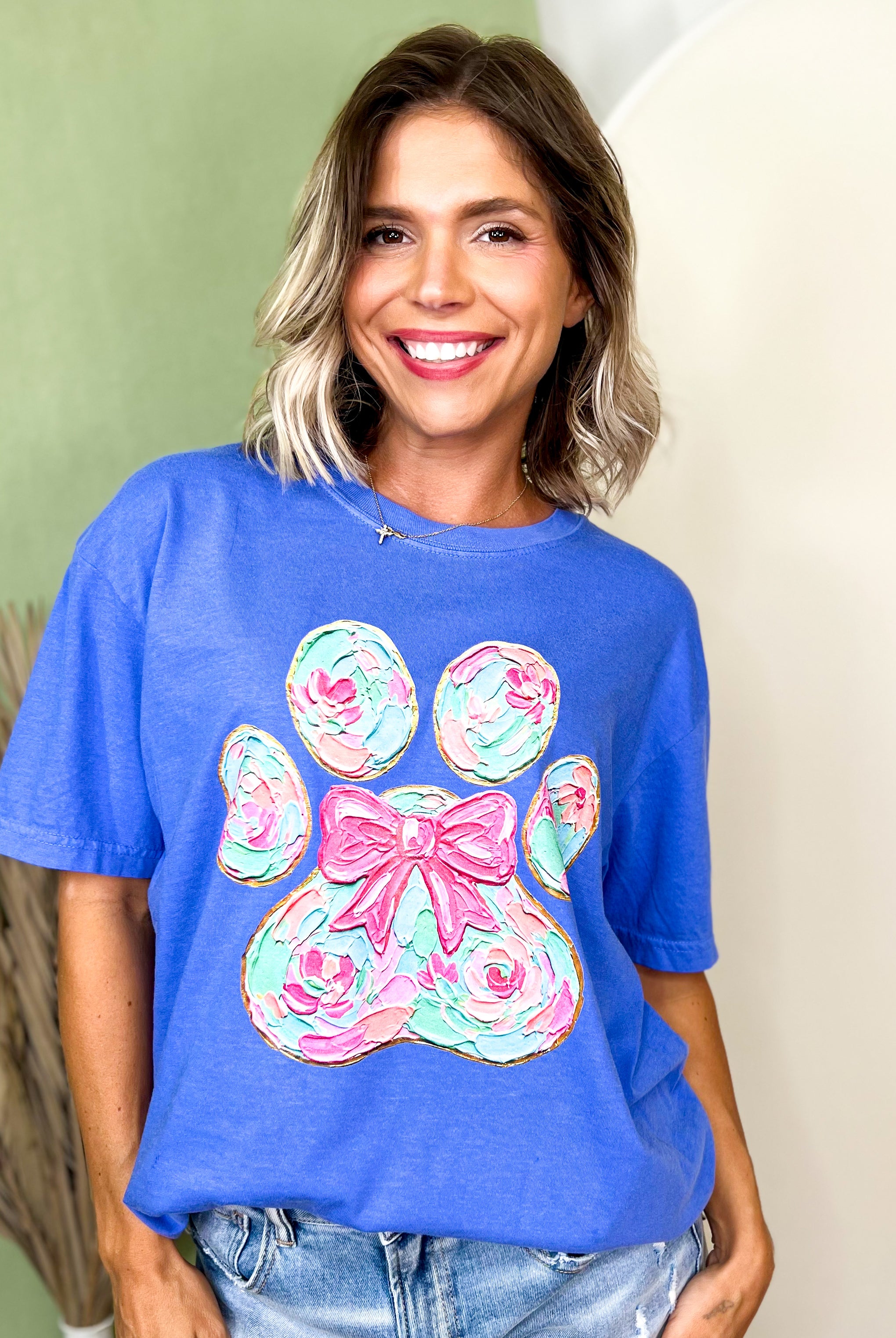 Preppy Paw Print Graphic Tee-130 Graphic Tees-Heathered Boho-Heathered Boho Boutique, Women's Fashion and Accessories in Palmetto, FL