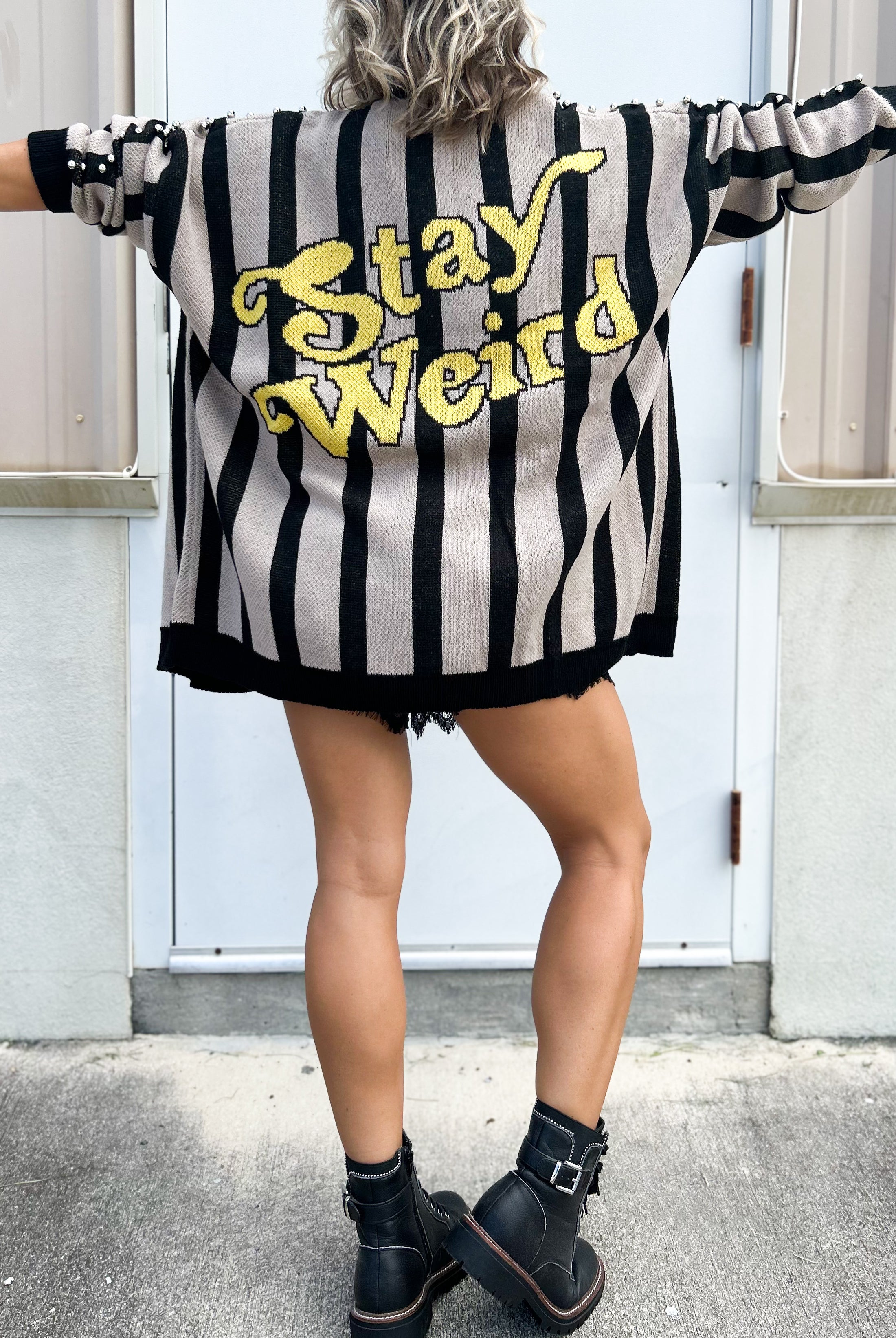 Stay Weird Oversized Cardigan-220 CARDIGANS KIMONOS-Pebby Forevee-Heathered Boho Boutique, Women's Fashion and Accessories in Palmetto, FL