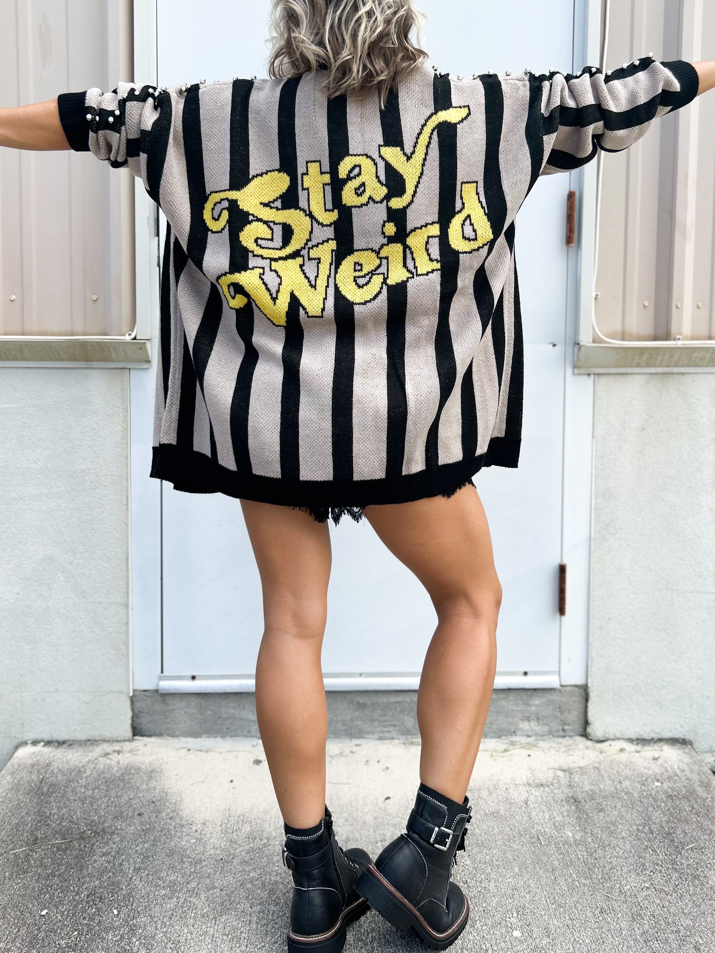 Stay Weird Oversized Cardigan-220 CARDIGANS KIMONOS-Pebby Forevee-Heathered Boho Boutique, Women's Fashion and Accessories in Palmetto, FL