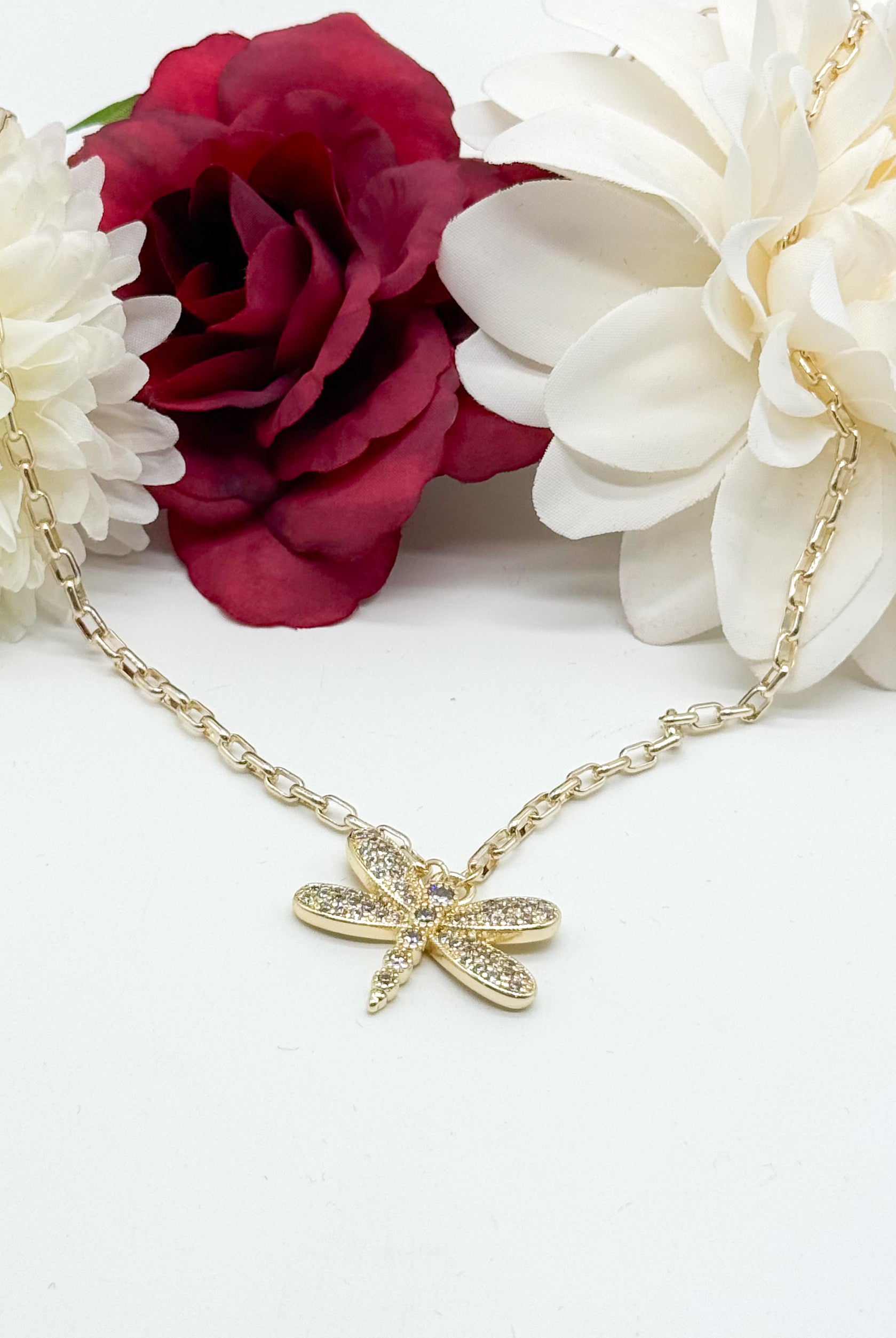 Pave Dragonfly Necklace-310 Jewelry-Millenx Accessories, LLC.-Heathered Boho Boutique, Women's Fashion and Accessories in Palmetto, FL