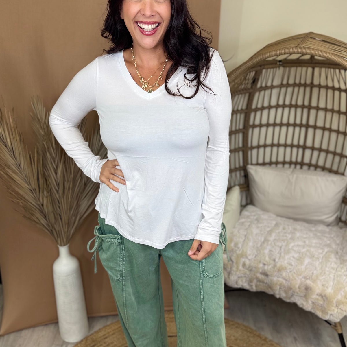 The Better Than Basic V-Neck Top-120 LONG SLEEVE TOPS-ZENANA-Heathered Boho Boutique, Women's Fashion and Accessories in Palmetto, FL