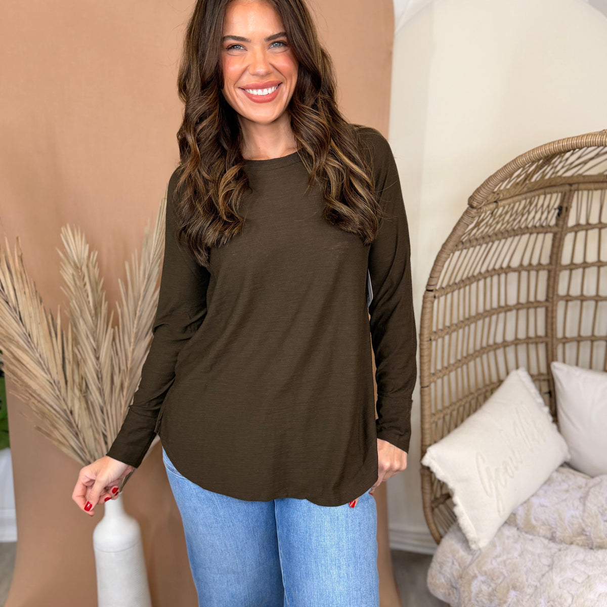 The Simple Things Long Sleeve Top-120 LONG SLEEVE TOPS-ZENANA-Heathered Boho Boutique, Women's Fashion and Accessories in Palmetto, FL