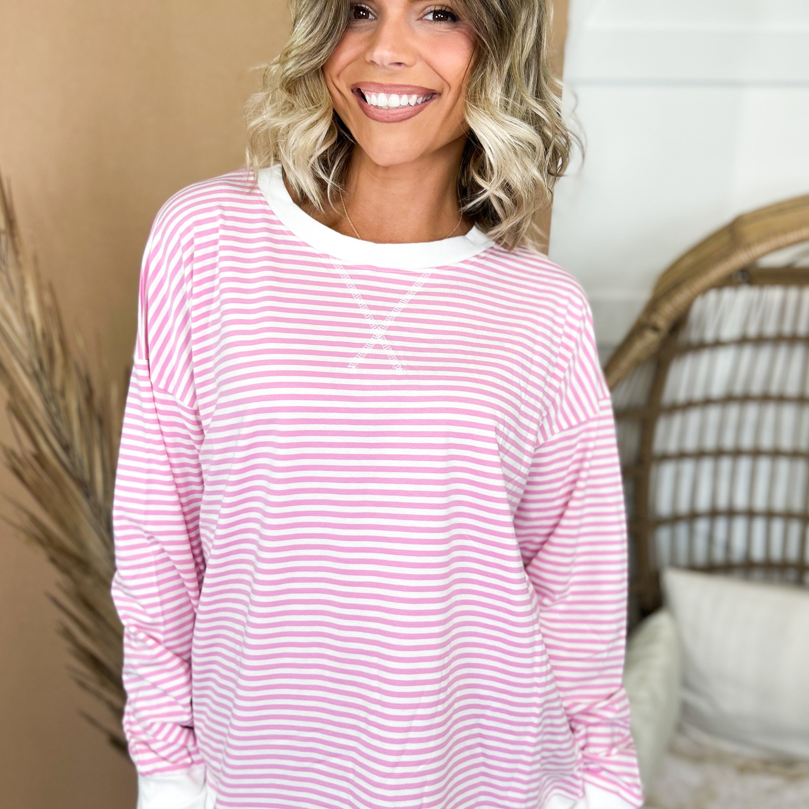 The Weekend Mood Striped Top-120 LONG SLEEVE TOPS-ZENANA-Heathered Boho Boutique, Women's Fashion and Accessories in Palmetto, FL