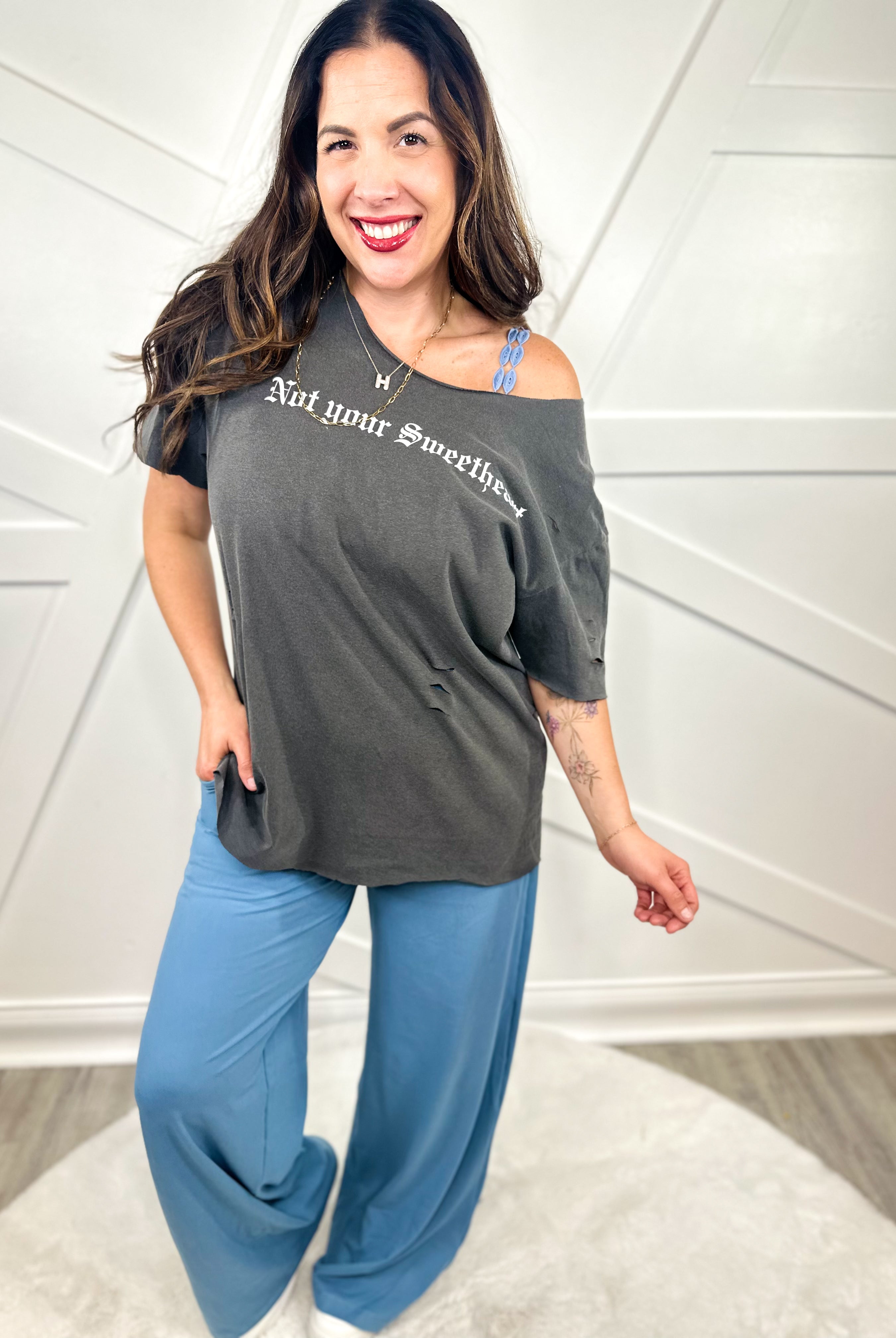 Not Your Sweetheart Graphic Tee - Pepper or Emerald- Custom Cut-130 Graphic Tees-Heathered Boho-Heathered Boho Boutique, Women's Fashion and Accessories in Palmetto, FL