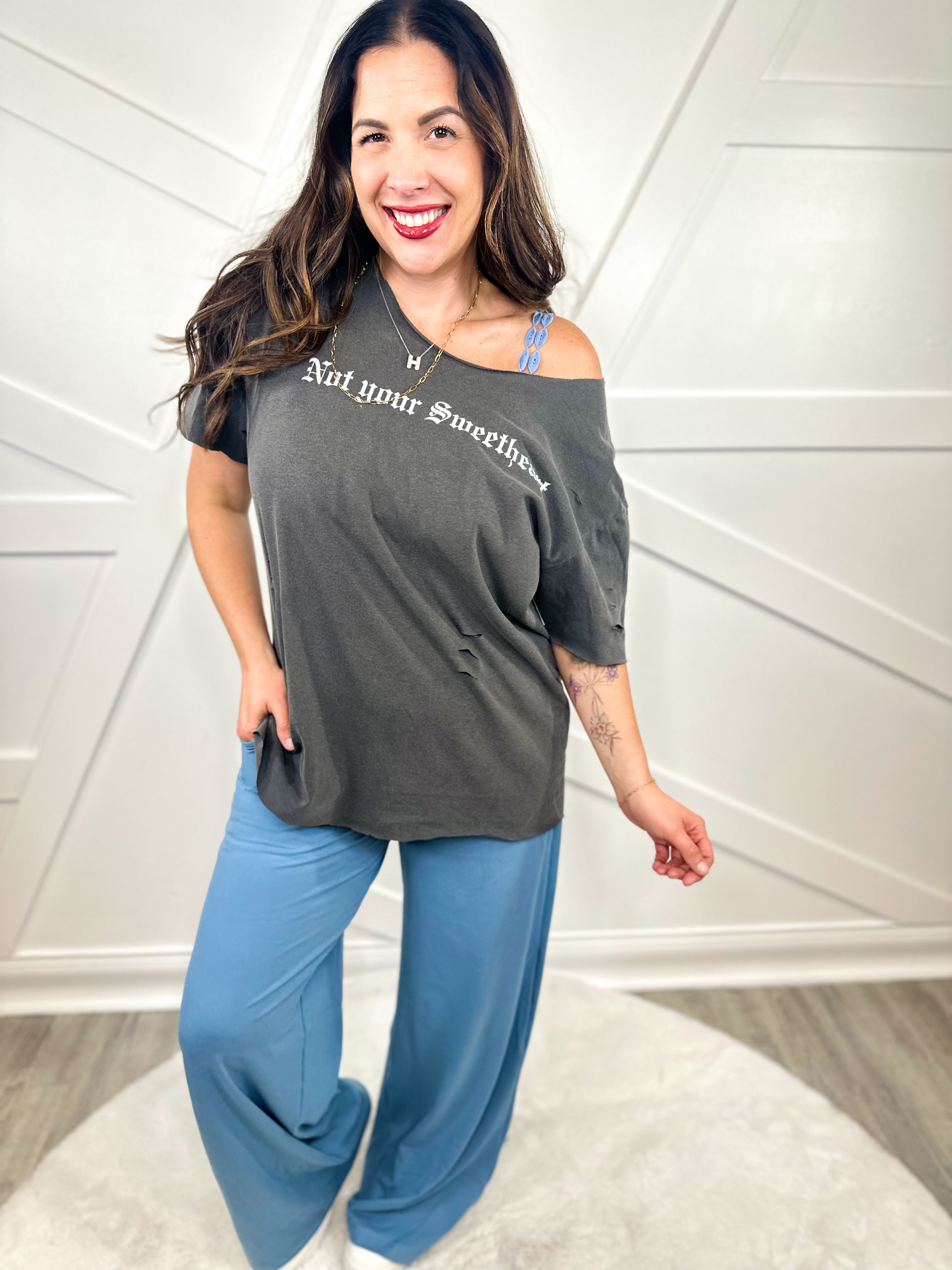 Not Your Sweetheart Graphic Tee - Pepper or Emerald- Custom Cut-130 Graphic Tees-Heathered Boho-Heathered Boho Boutique, Women's Fashion and Accessories in Palmetto, FL