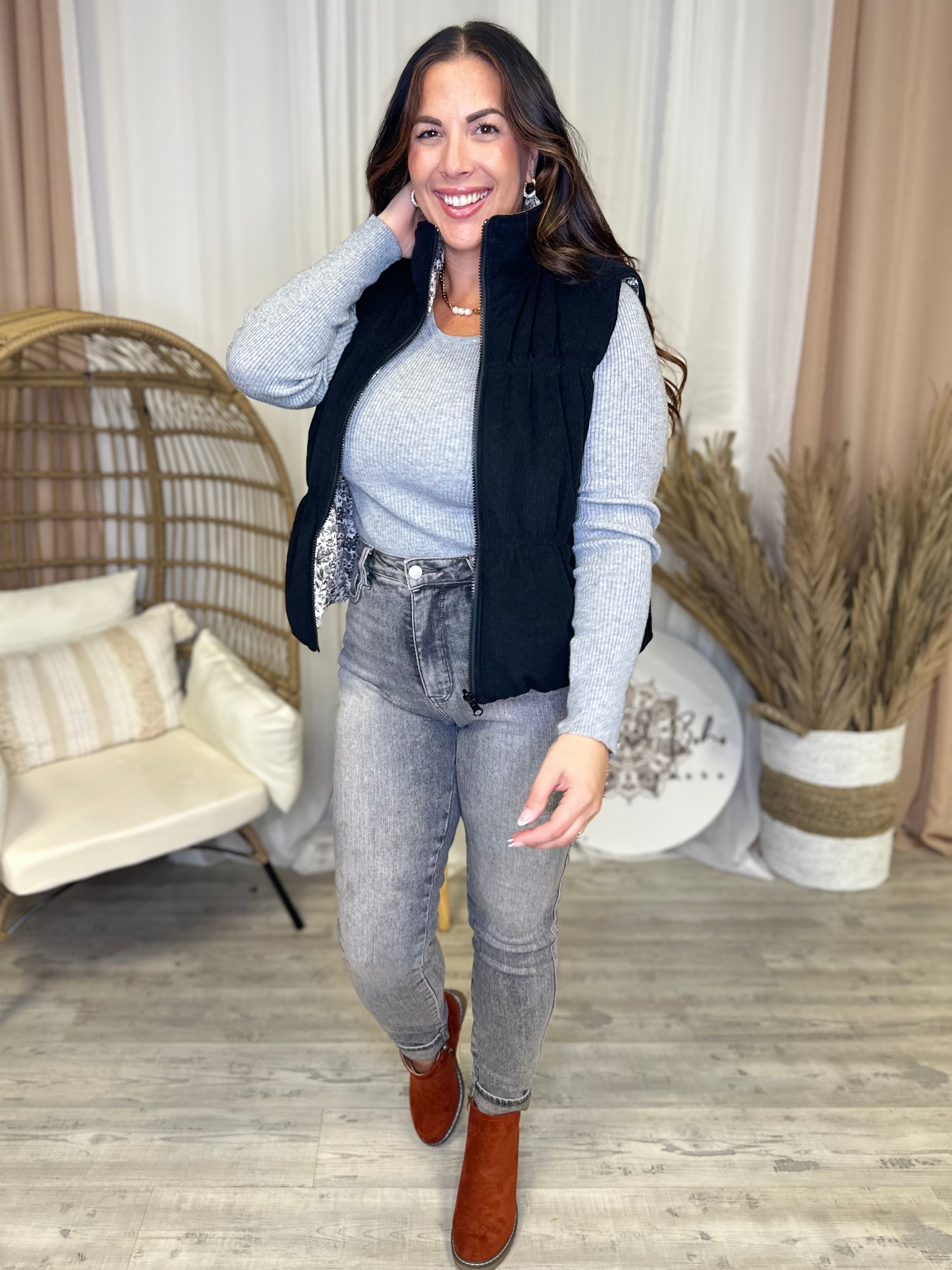 Very Demure Reversible Vest-200 Jackets/Shackets-Southern Grace-Heathered Boho Boutique, Women's Fashion and Accessories in Palmetto, FL