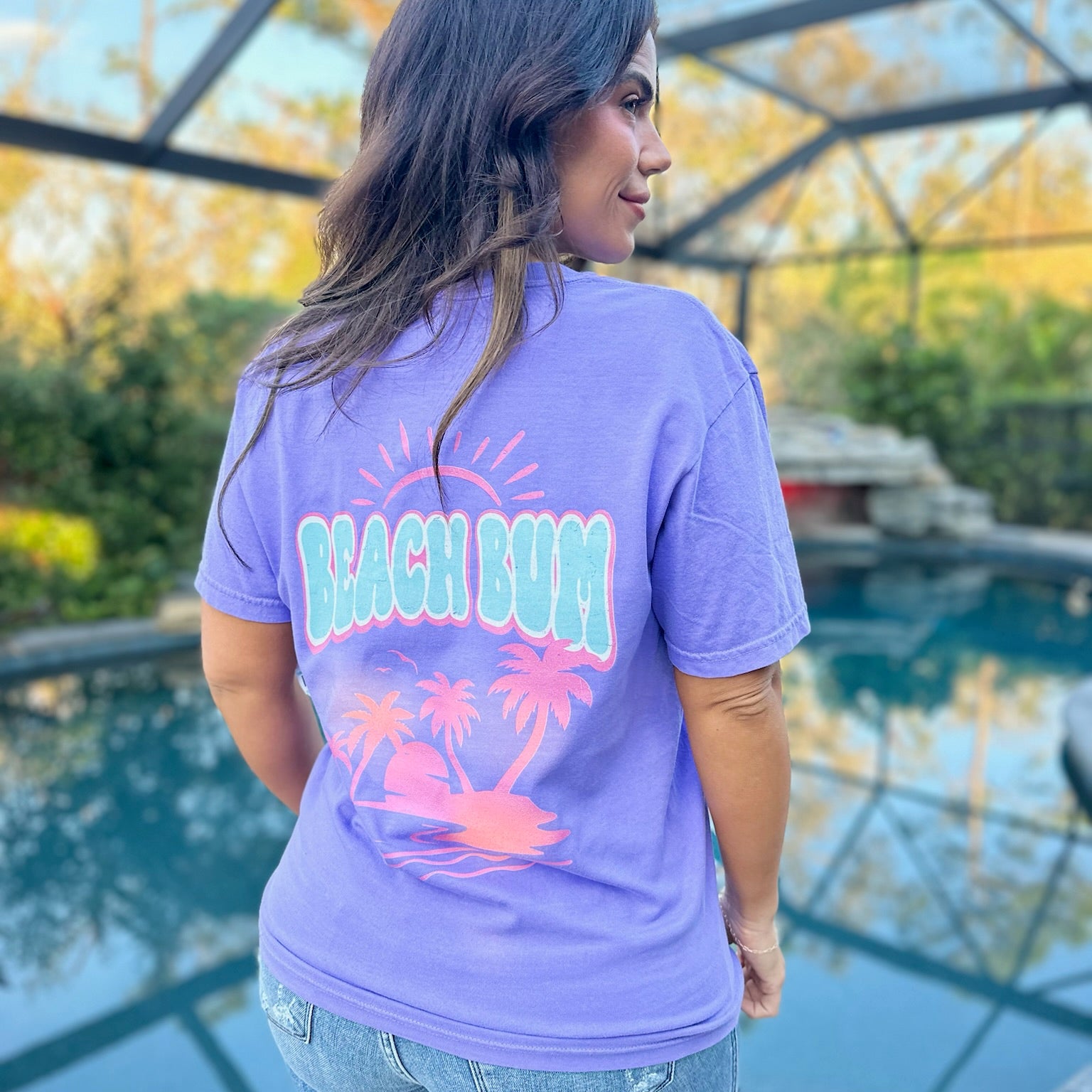 Beach Bum Graphic Tee - Violet-130 Graphic Tees-Heathered Boho-Heathered Boho Boutique, Women's Fashion and Accessories in Palmetto, FL