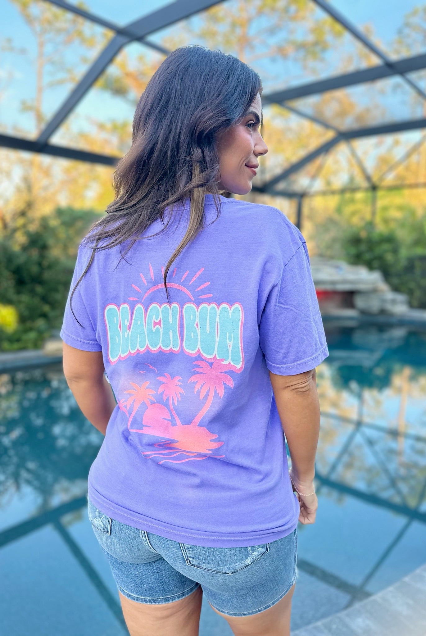 Beach Bum Graphic Tee - Violet-130 Graphic Tees-Heathered Boho-Heathered Boho Boutique, Women's Fashion and Accessories in Palmetto, FL