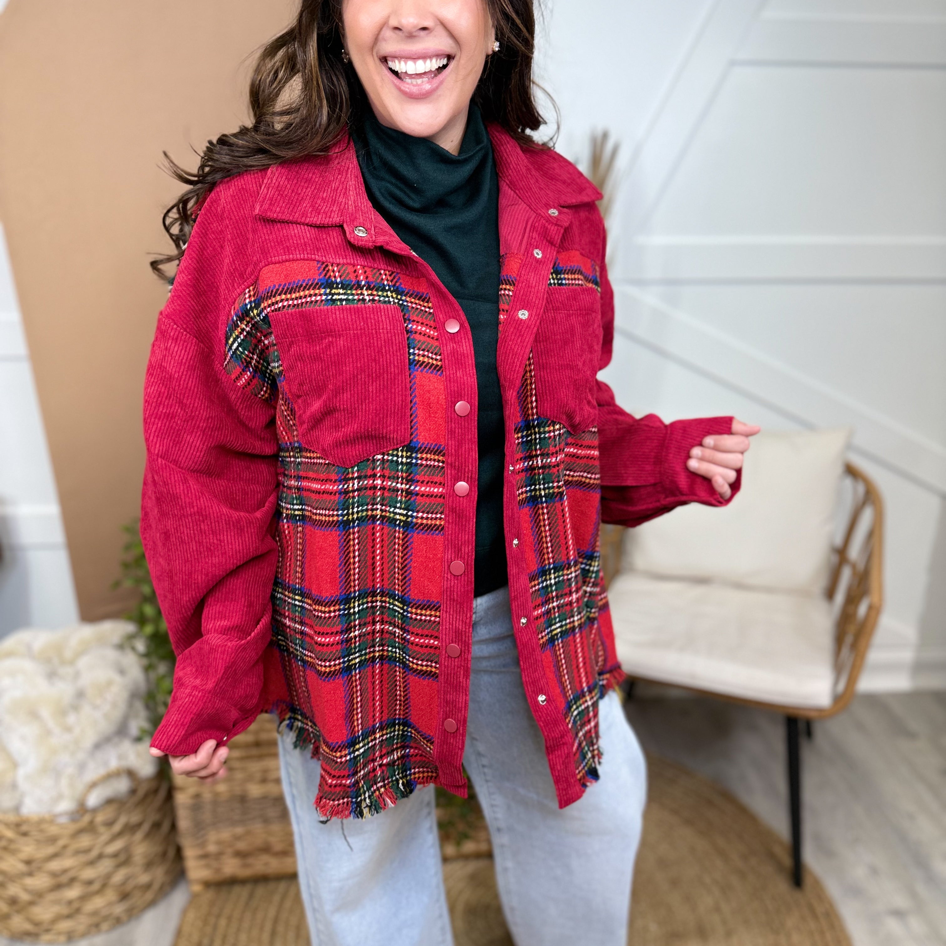 Tartan Shacket (Reg & Curvy)-200 Jackets/Shackets-Jade by Jane-Heathered Boho Boutique, Women's Fashion and Accessories in Palmetto, FL