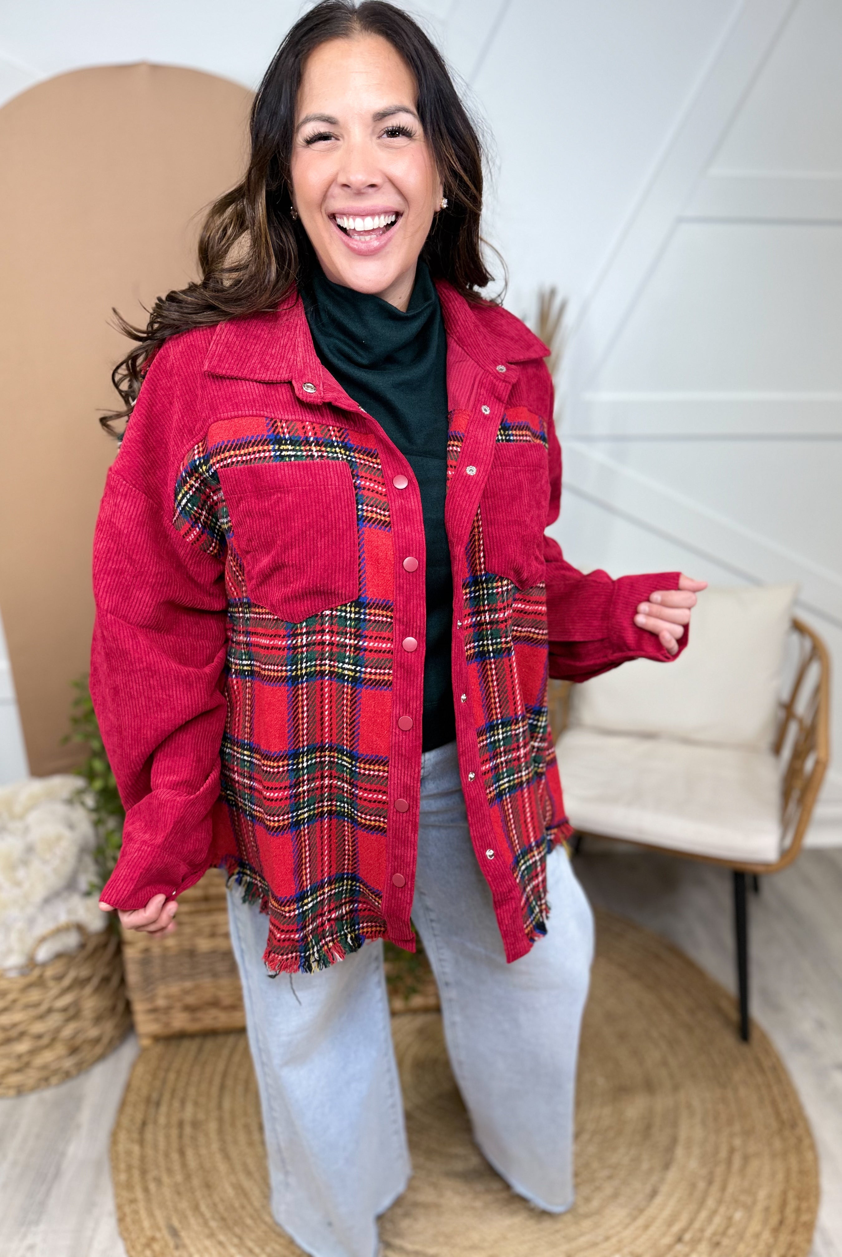 Tartan Shacket (Reg & Curvy)-200 Jackets/Shackets-Jade by Jane-Heathered Boho Boutique, Women's Fashion and Accessories in Palmetto, FL