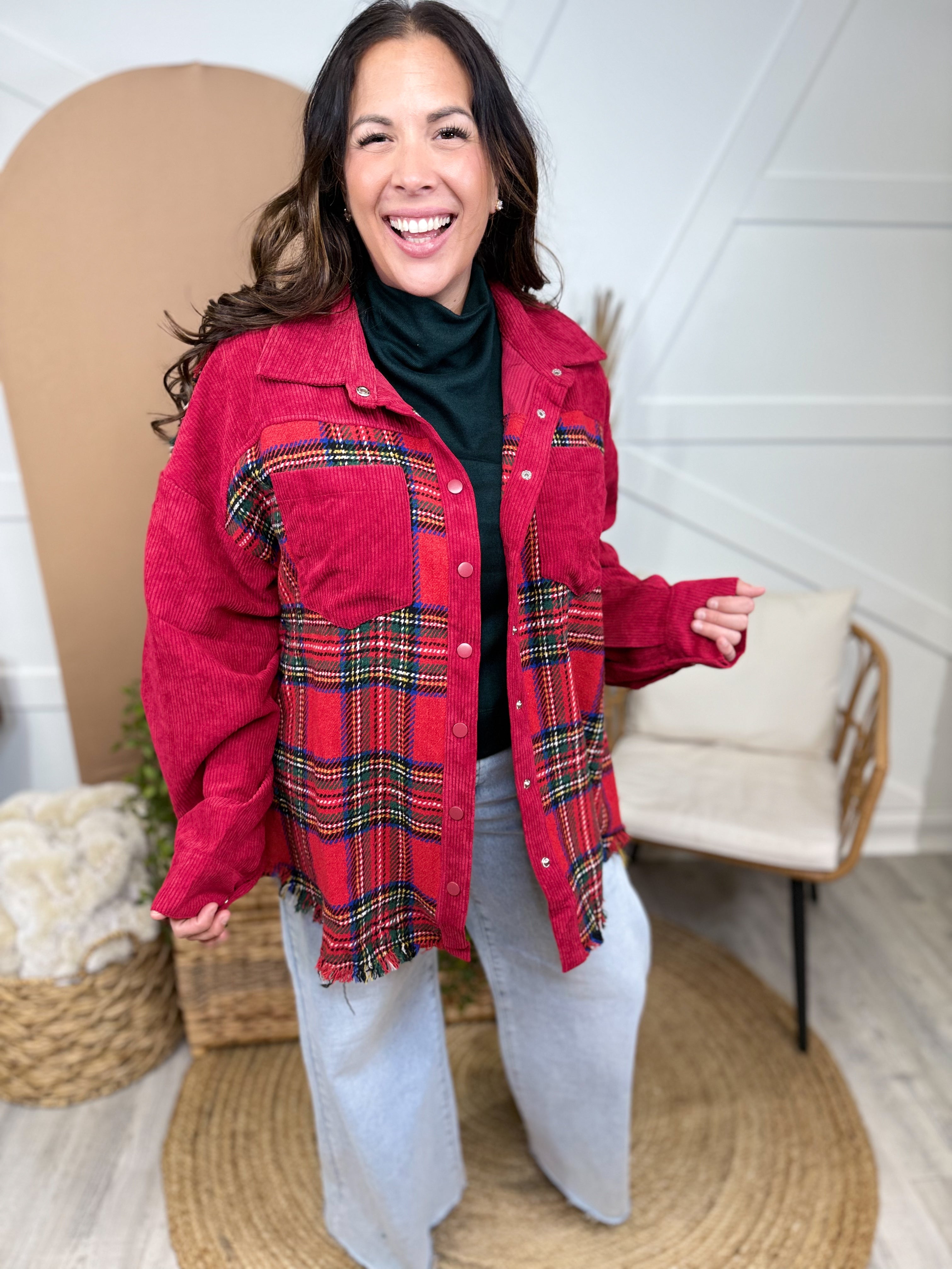 Tartan Shacket (Reg & Curvy)-200 Jackets/Shackets-Jade by Jane-Heathered Boho Boutique, Women's Fashion and Accessories in Palmetto, FL