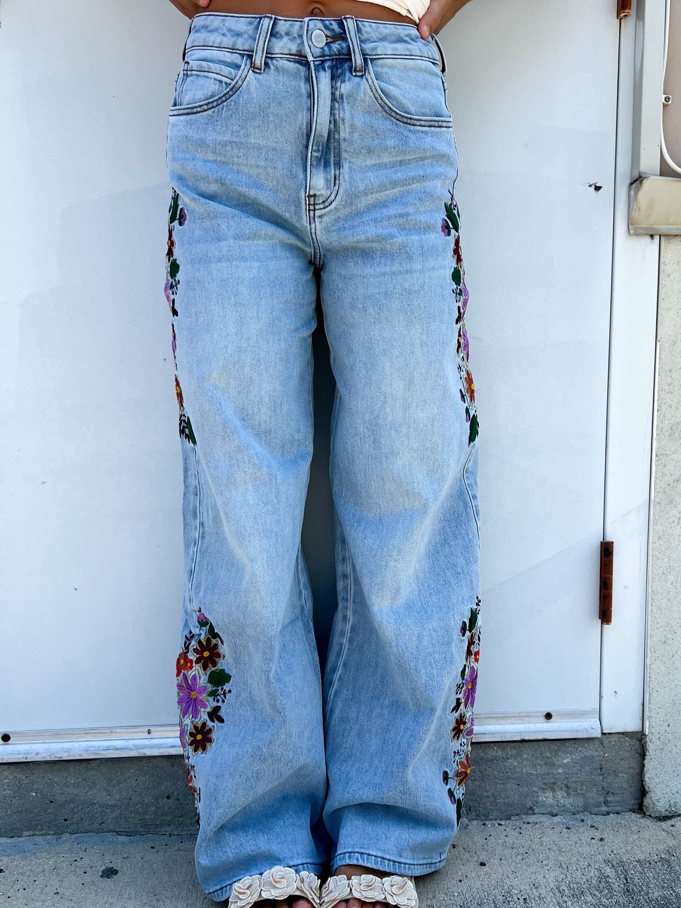 Restock - 2nd CUT- EVIE FLORAL EMBROIDERED JEANS-190 JEANS-BLAKELEY-Heathered Boho Boutique, Women's Fashion and Accessories in Palmetto, FL
