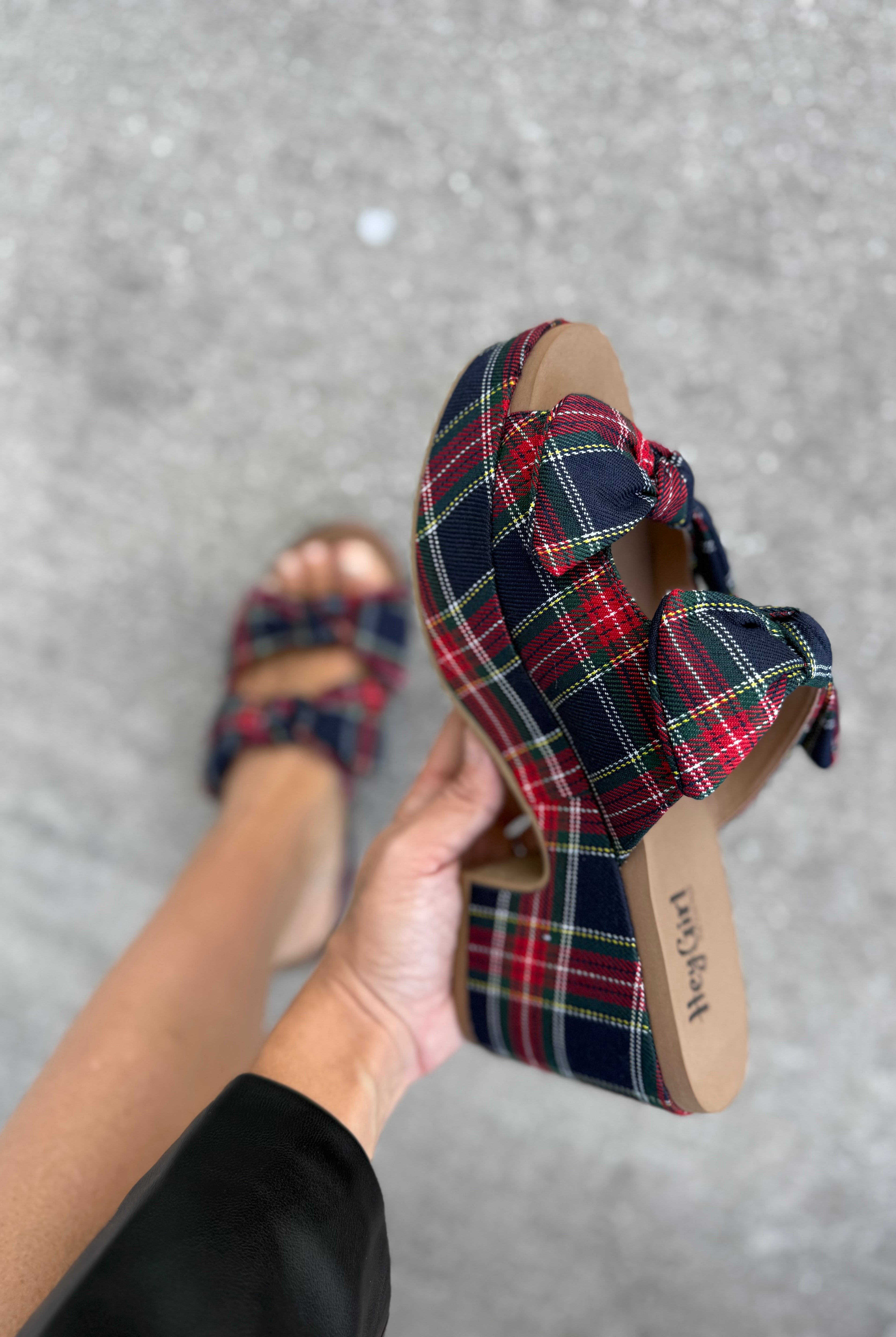 Put a Bow On It Wedges - Navy Plaid-350 SHOES-Corkys-Heathered Boho Boutique, Women's Fashion and Accessories in Palmetto, FL
