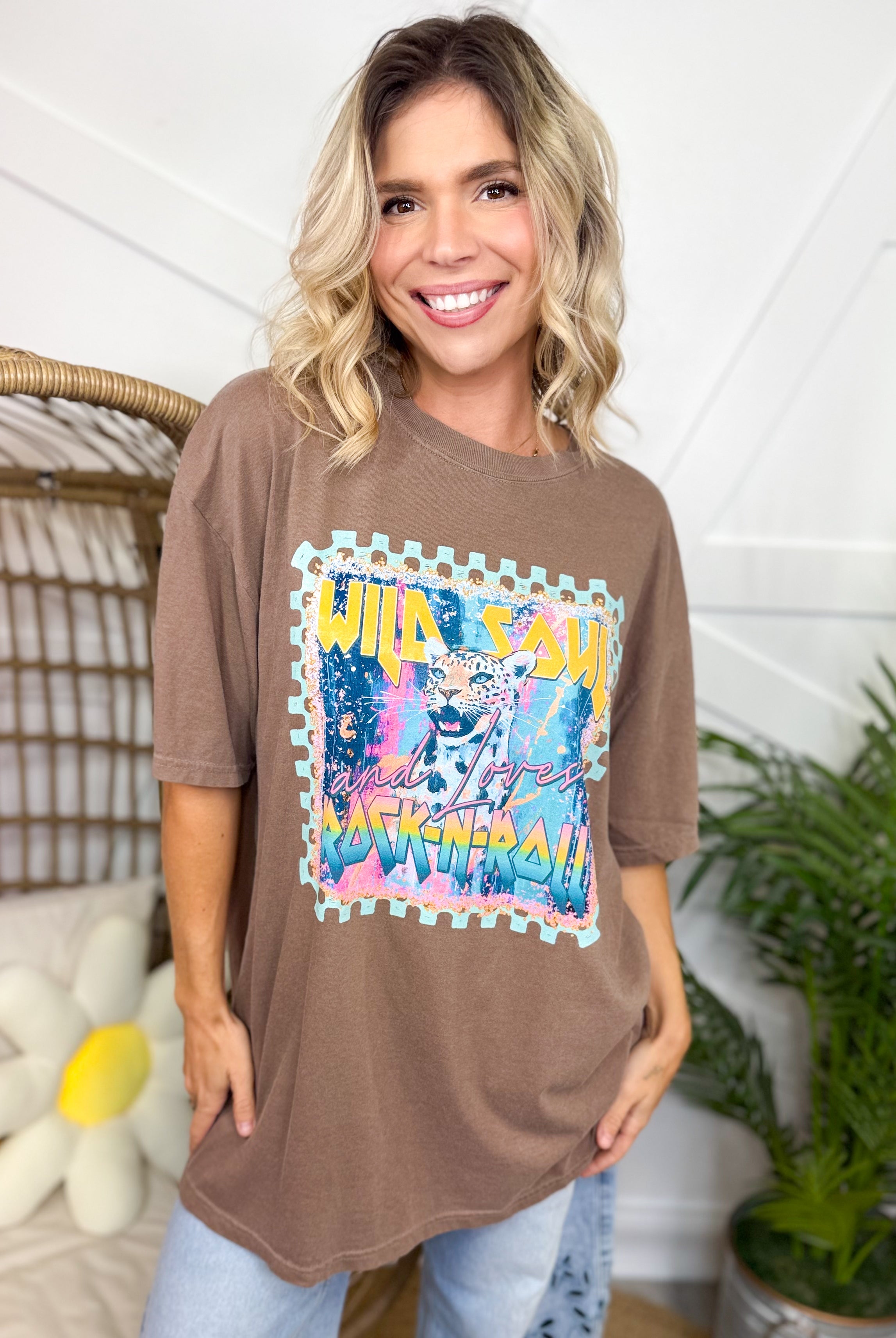 Wild Soul & Loves Rock N Roll Graphic Tee-Espresso-130 Graphic Tees-Heathered Boho-Heathered Boho Boutique, Women's Fashion and Accessories in Palmetto, FL