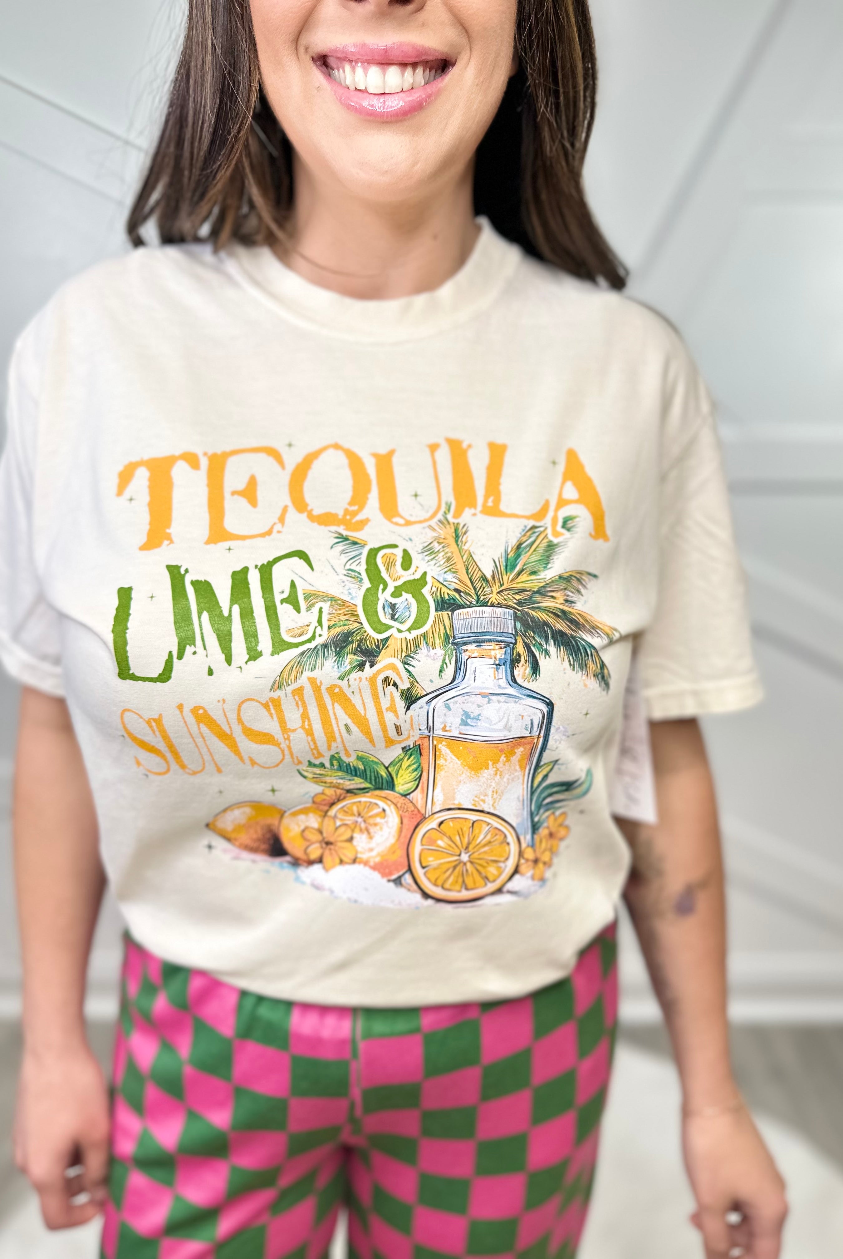 Tequila Lime & Sunshine Graphic Tee-130 Graphic Tees-Heathered Boho-Heathered Boho Boutique, Women's Fashion and Accessories in Palmetto, FL