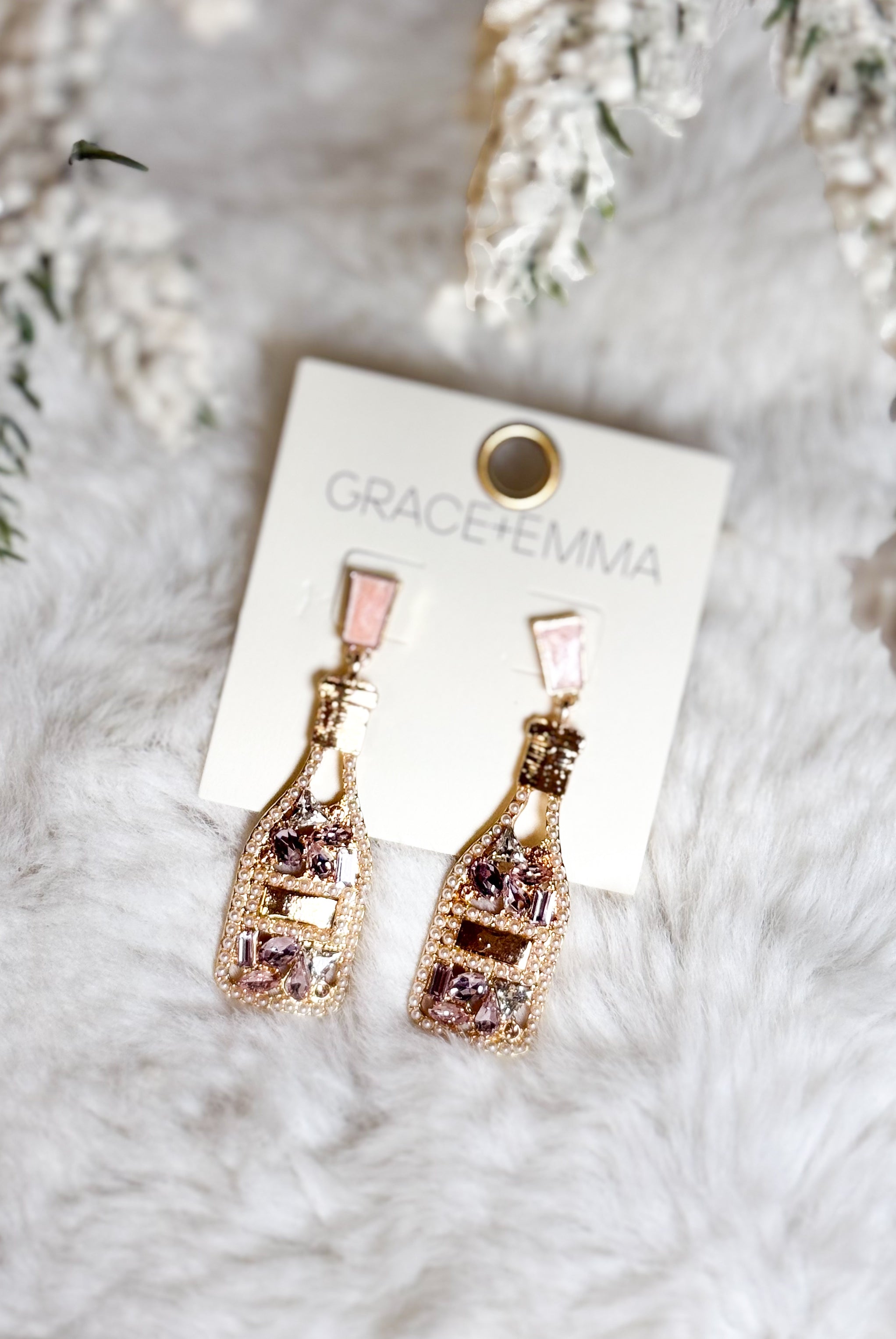 Champagne Bottle Earrings-310 Jewelry-Southern Grace-Heathered Boho Boutique, Women's Fashion and Accessories in Palmetto, FL
