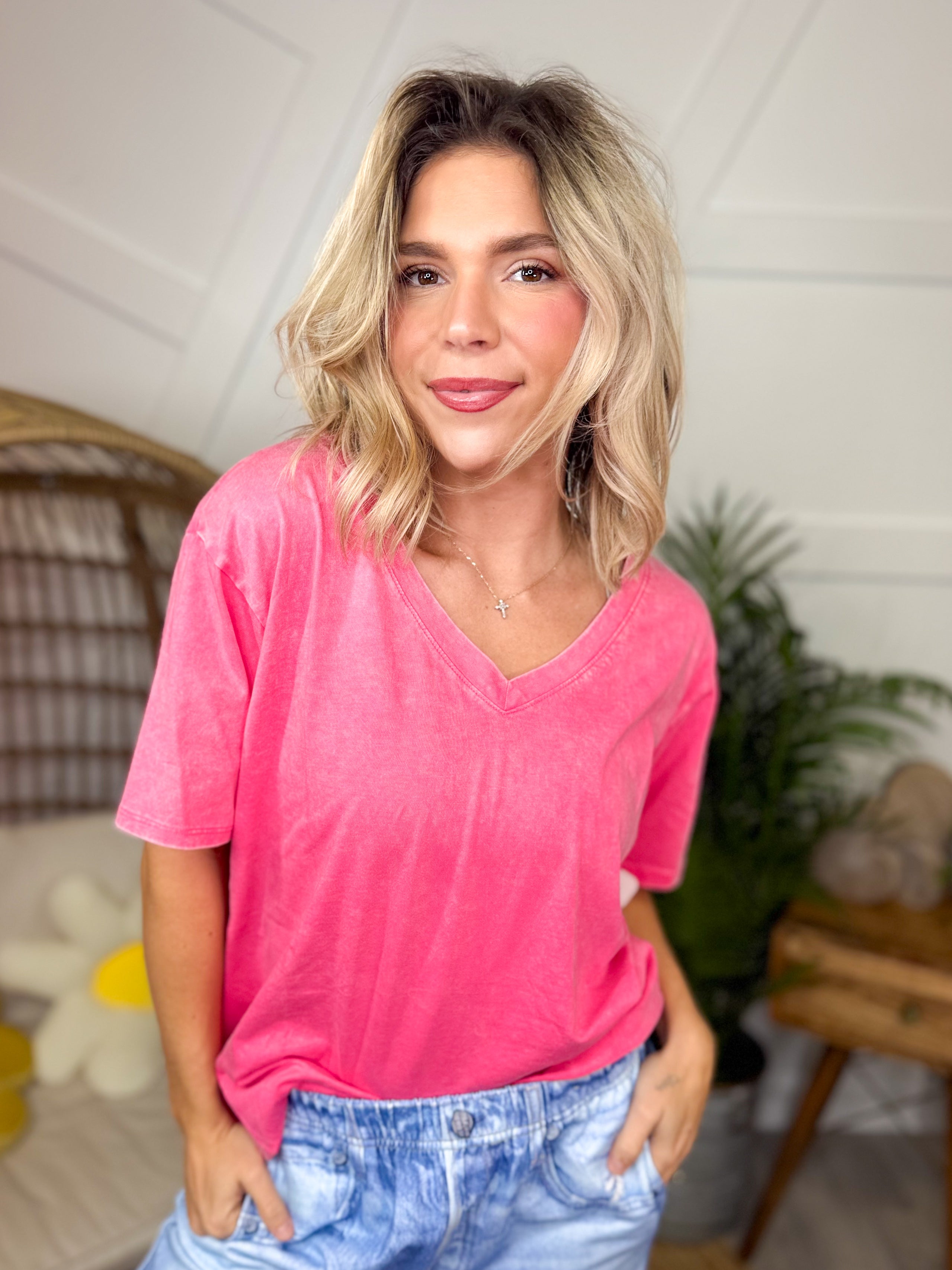 Restock: Authentic Self Top-110 SHORT SLEEVE TOP-ZENANA-Heathered Boho Boutique, Women's Fashion and Accessories in Palmetto, FL