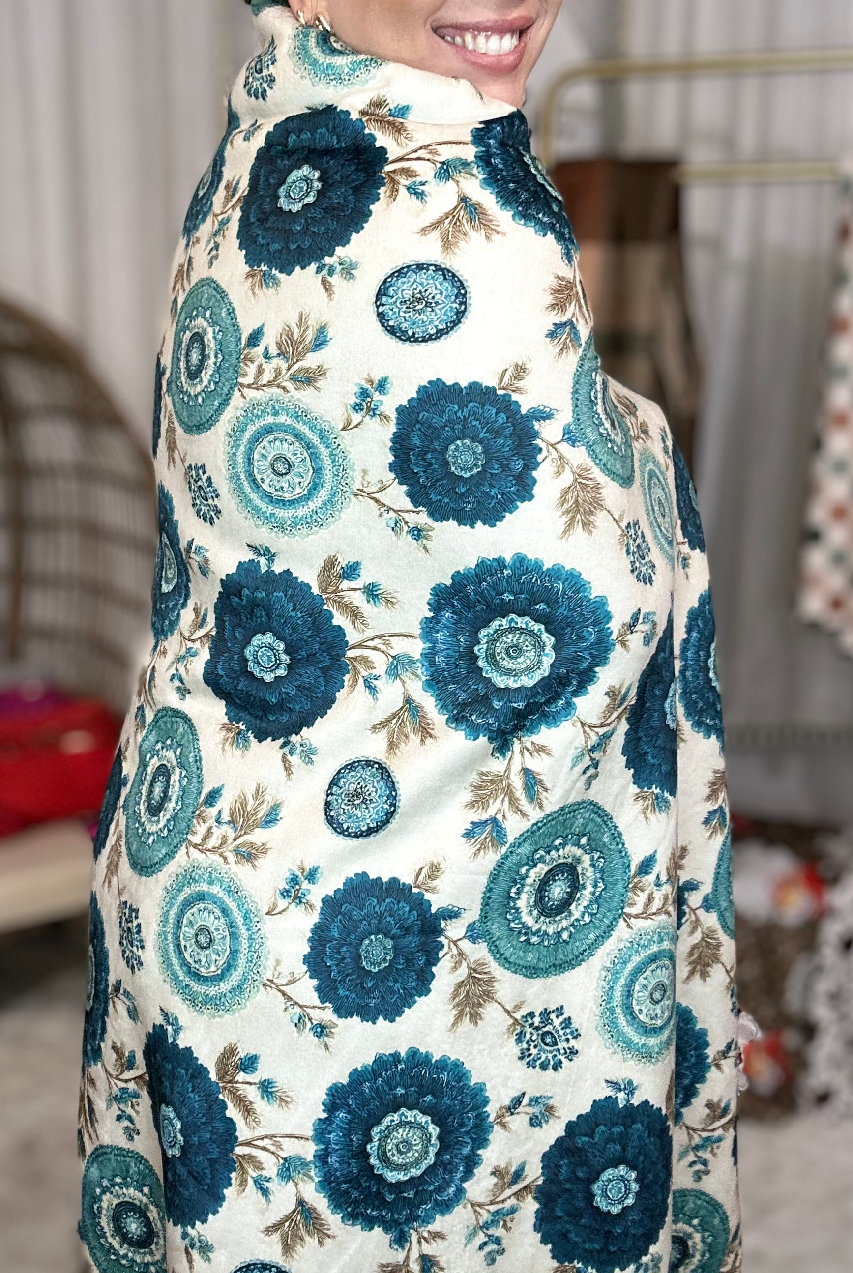 Blue Antique Luxe Luxe Blanket-340 OTHER ACCESSORIES-Heathered Boho-Heathered Boho Boutique, Women's Fashion and Accessories in Palmetto, FL