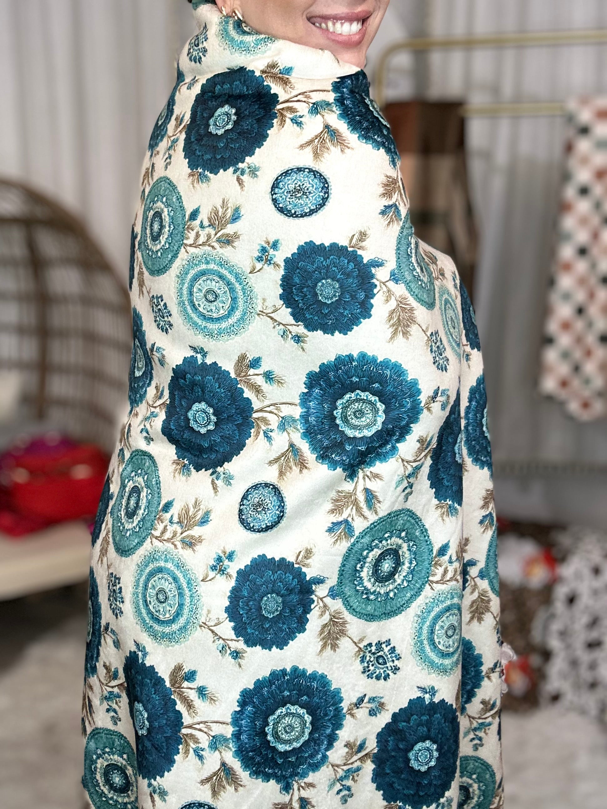 Blue Antique Luxe Luxe Blanket-340 OTHER ACCESSORIES-Heathered Boho-Heathered Boho Boutique, Women's Fashion and Accessories in Palmetto, FL