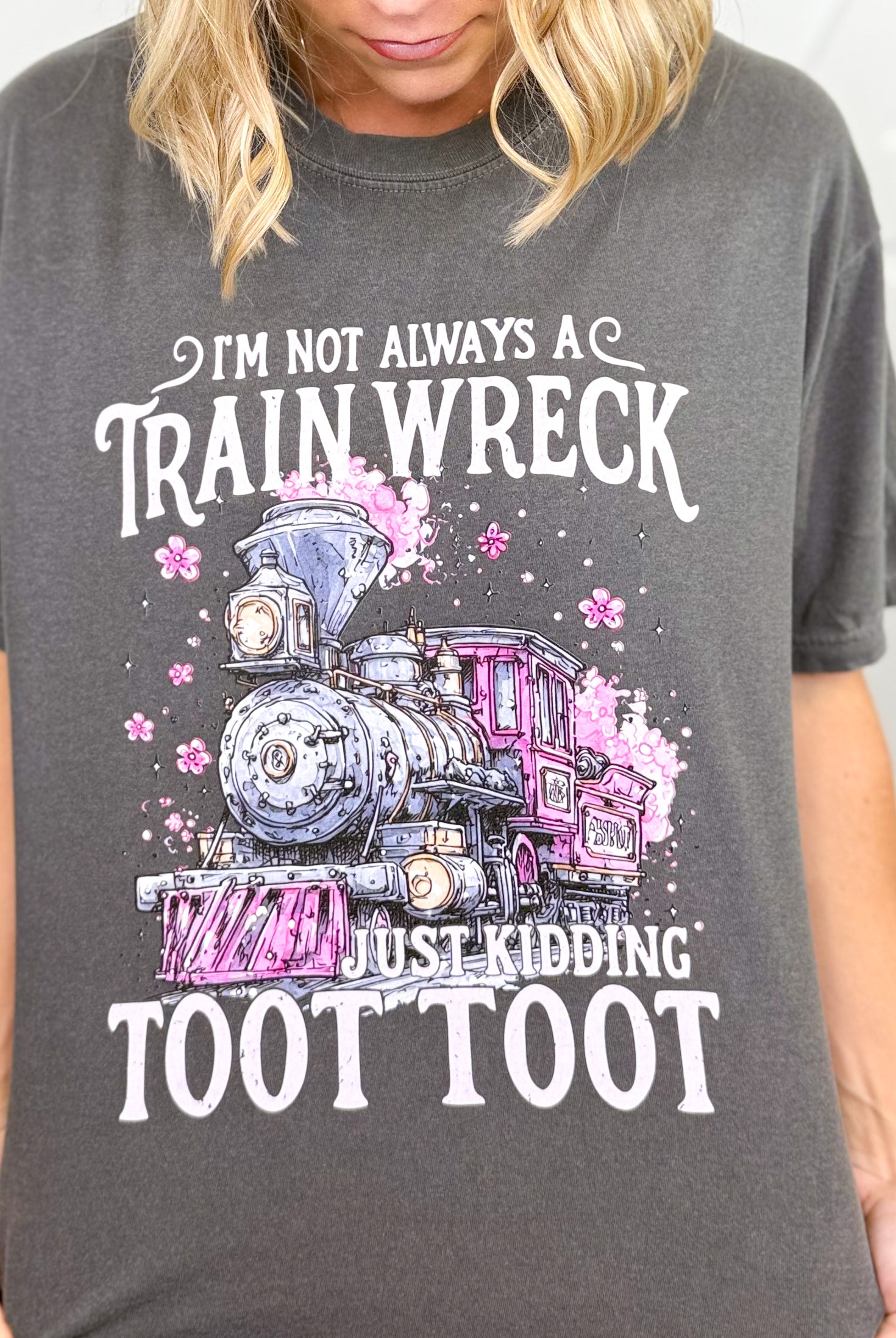Not Always A Train Wreck Graphic Tee-Pepper-130 Graphic Tees-Heathered Boho-Heathered Boho Boutique, Women's Fashion and Accessories in Palmetto, FL