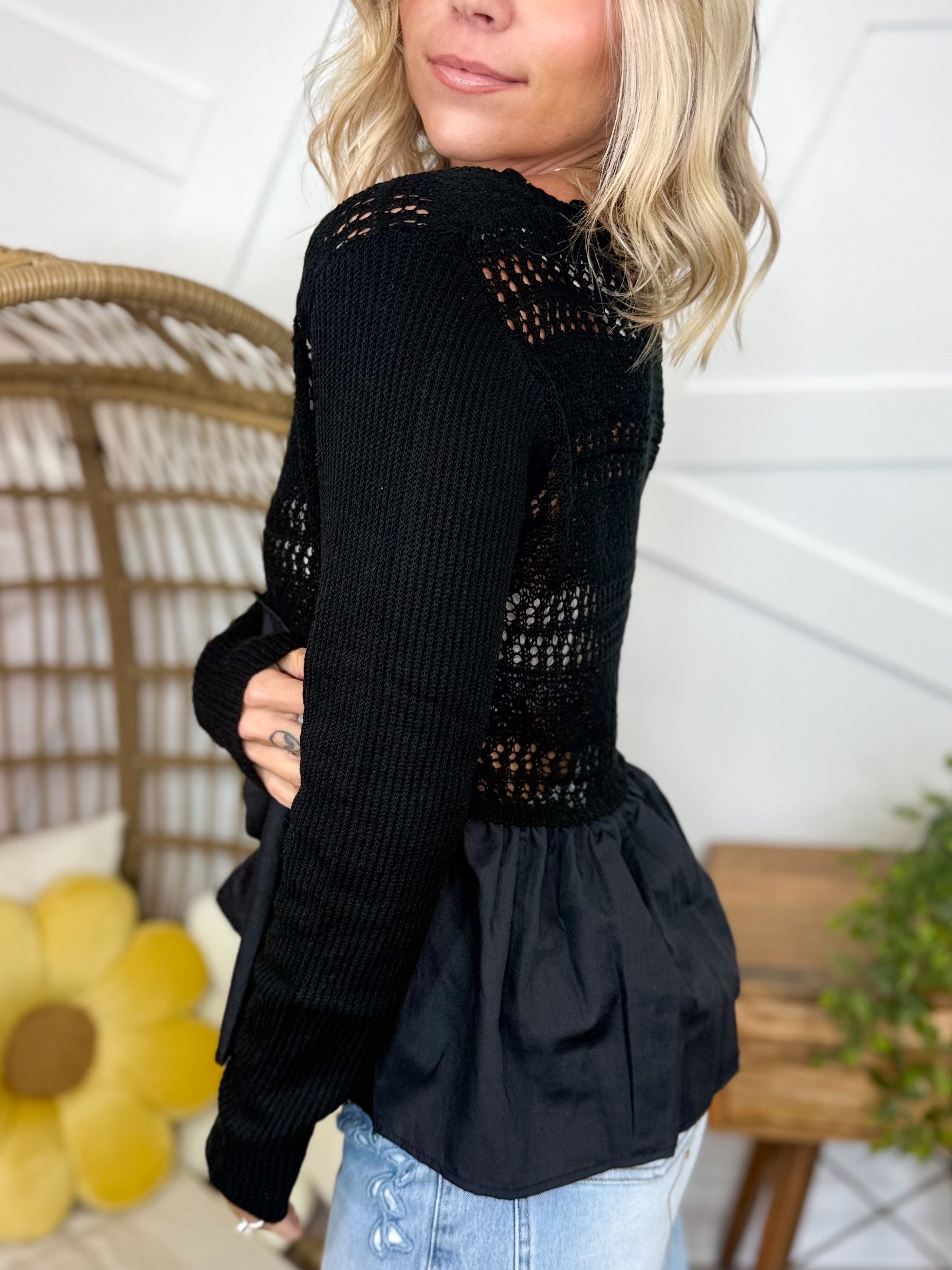 Midnight Muse Crochet Top-120 LONG SLEEVE TOPS-WHITE BIRCH-Heathered Boho Boutique, Women's Fashion and Accessories in Palmetto, FL